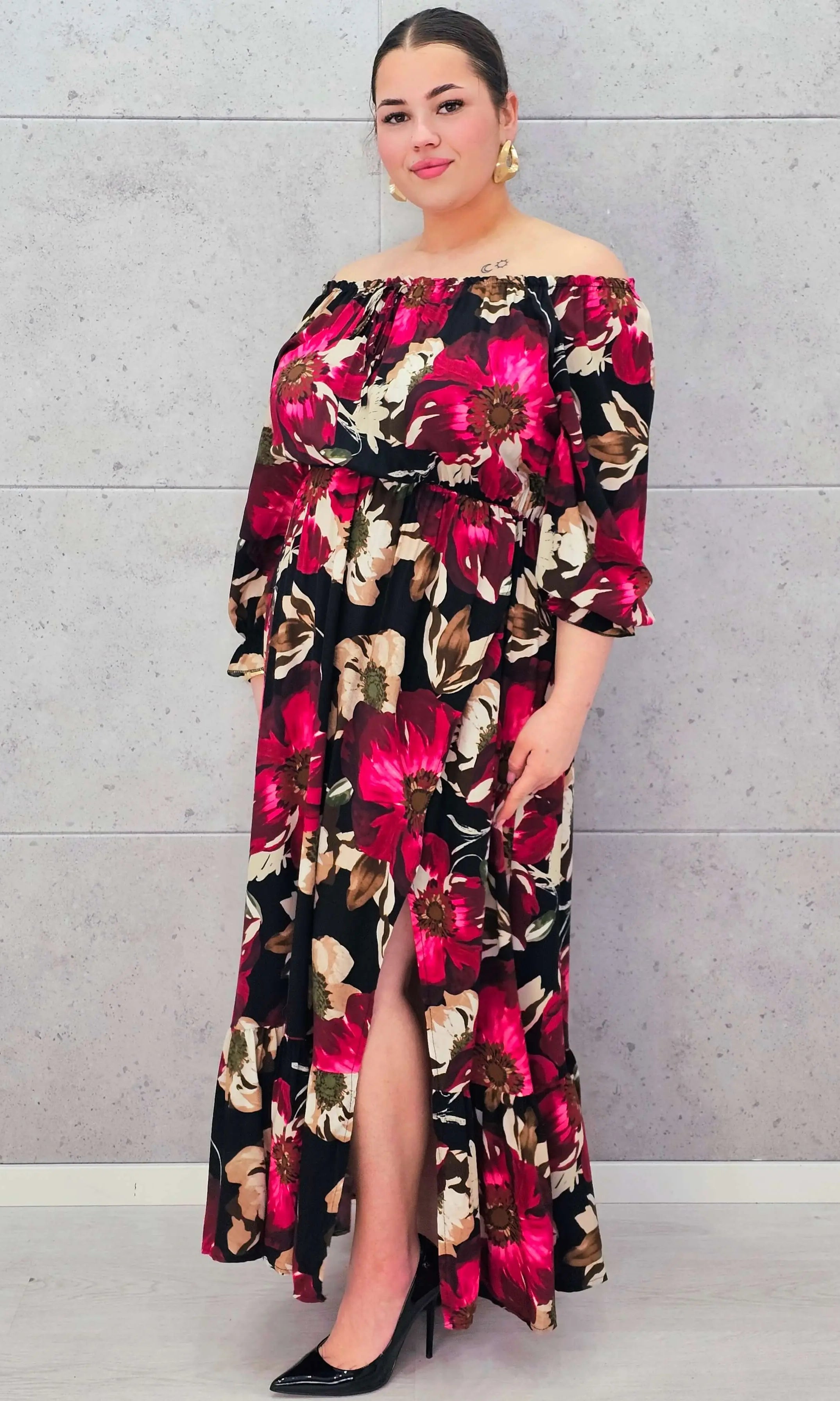 Sukienka plus size hiszpanka maxi – kwiatowa sukienka plus size dla kobiet XXL Stylowa XL