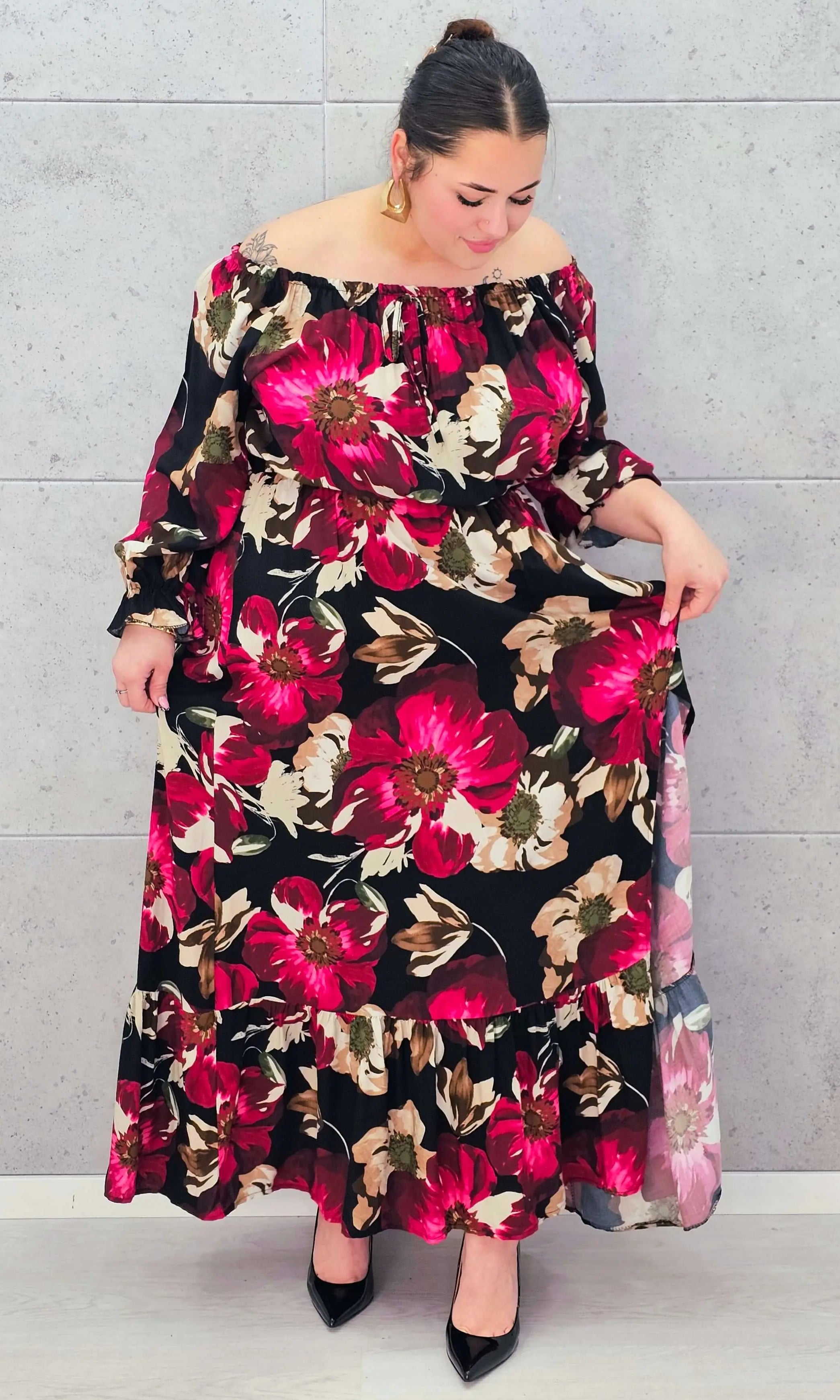 Sukienka plus size hiszpanka maxi – kwiatowa sukienka plus size dla kobiet XXL Stylowa XL