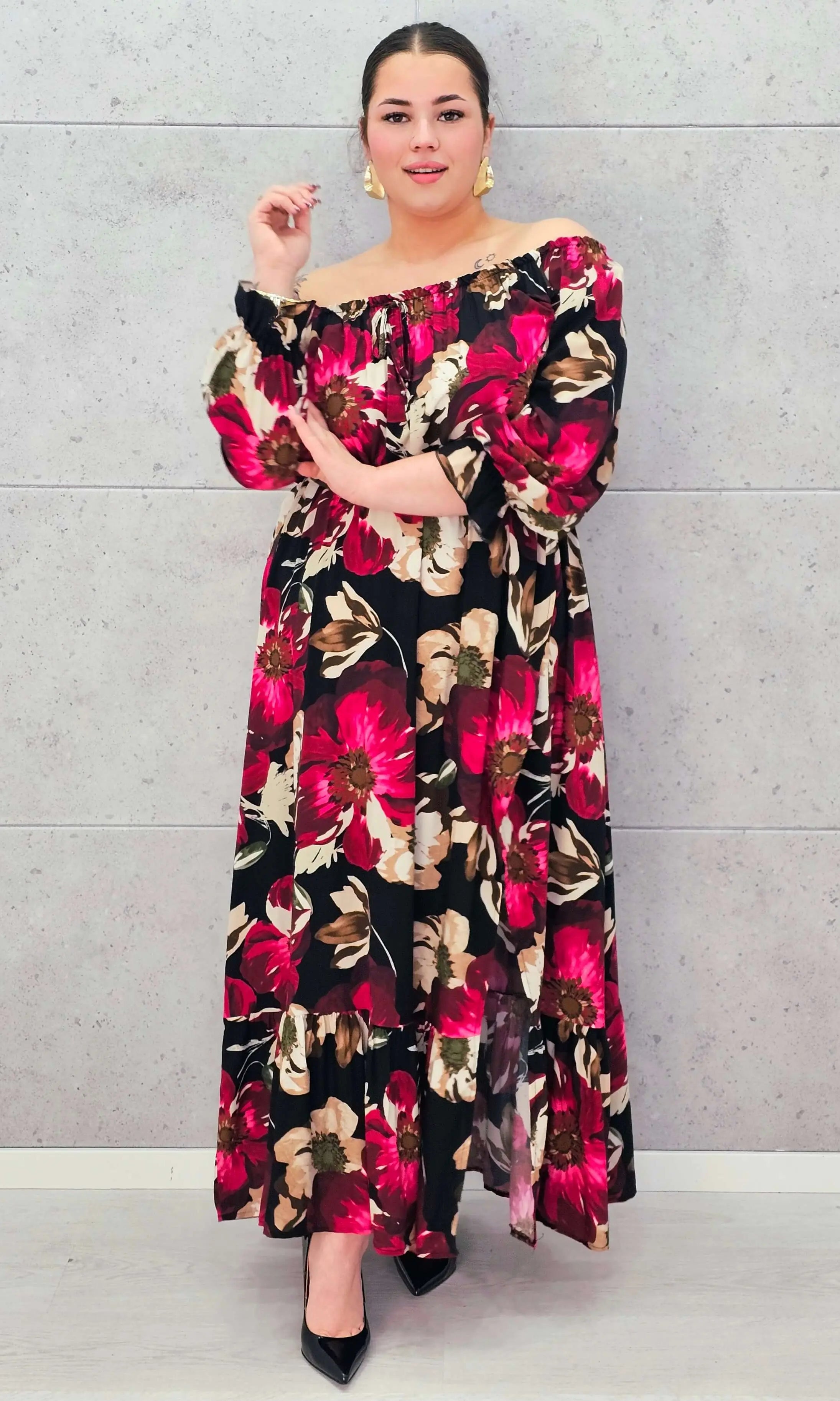 Sukienka plus size hiszpanka maxi – kwiatowa sukienka plus size dla kobiet XXL Stylowa XL