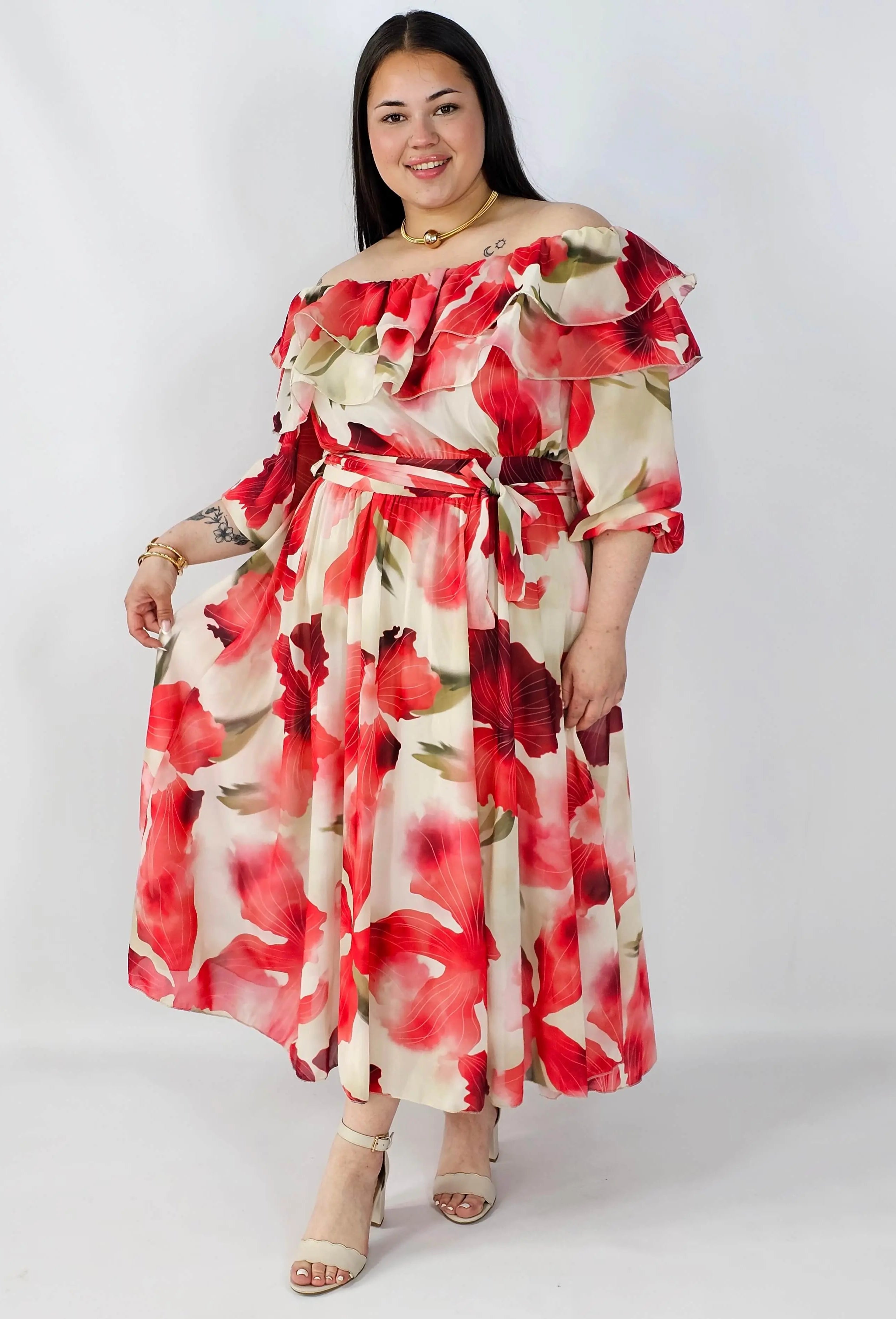 Sukienka plus size hiszpanka midi w kwiaty – zwiewna elegancja XXL Stylowa XL