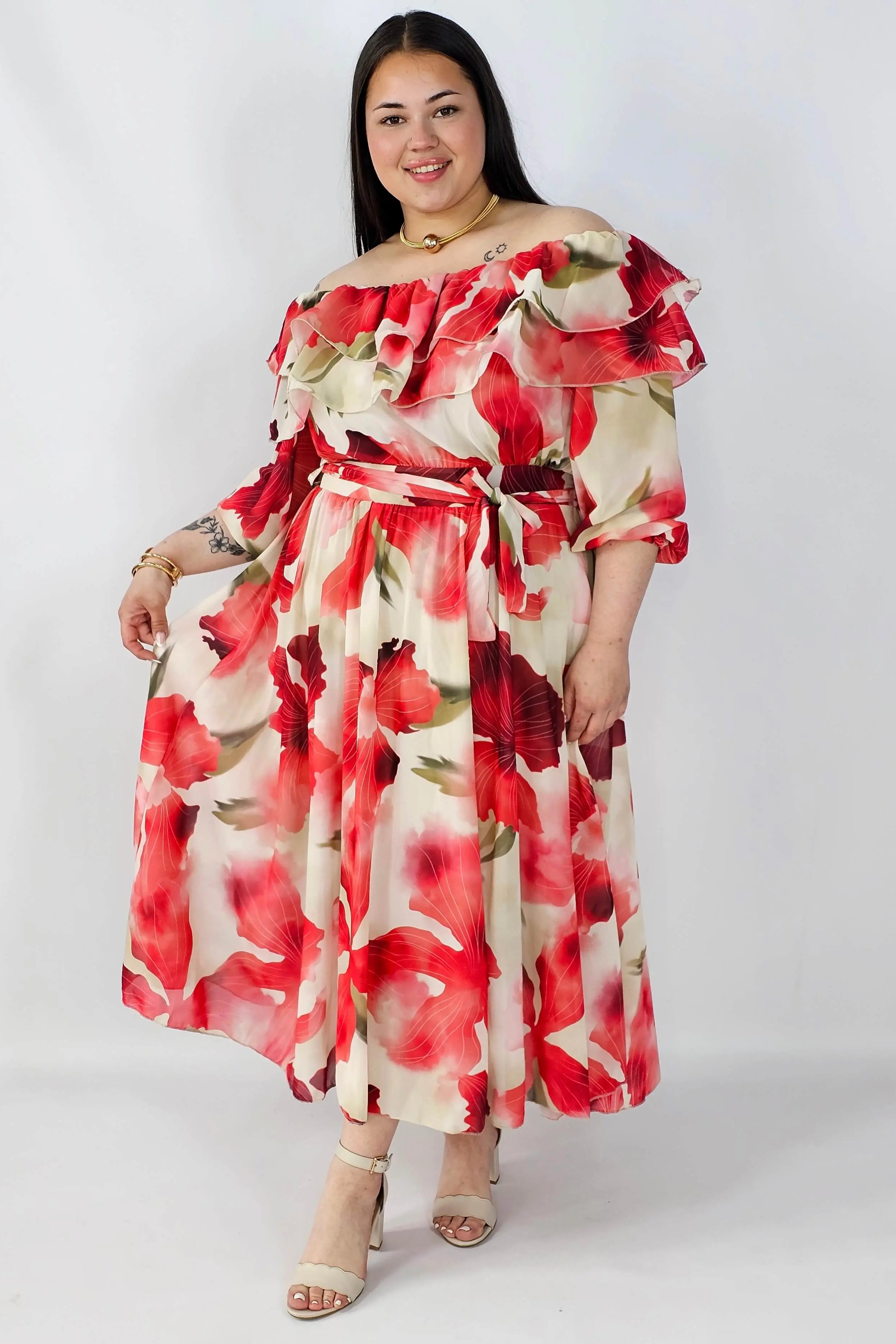 Sukienka plus size hiszpanka midi w kwiaty – zwiewna elegancja XXL Stylowa XL