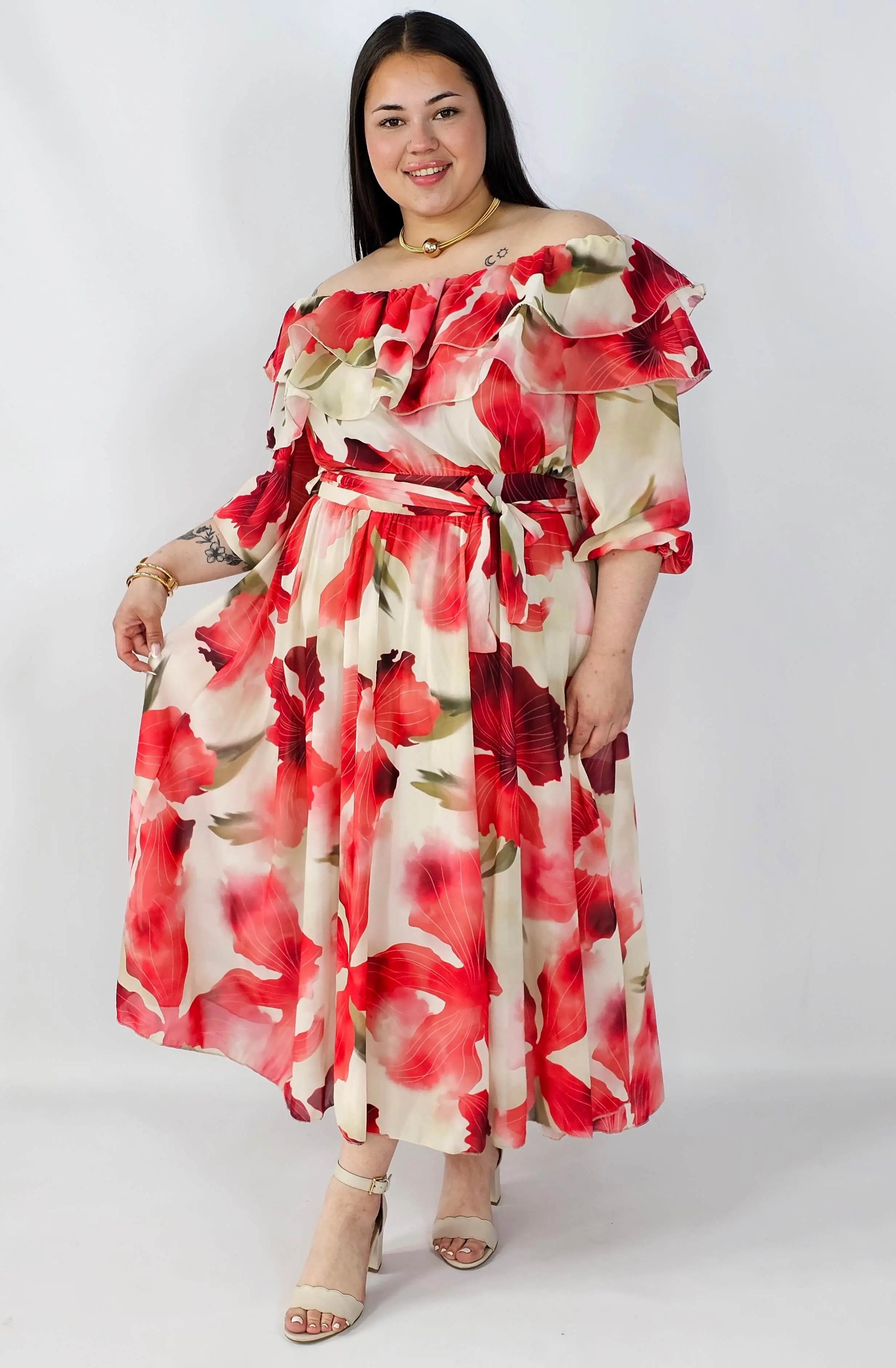 Sukienka plus size hiszpanka midi w kwiaty – zwiewna elegancja XXL Stylowa XL