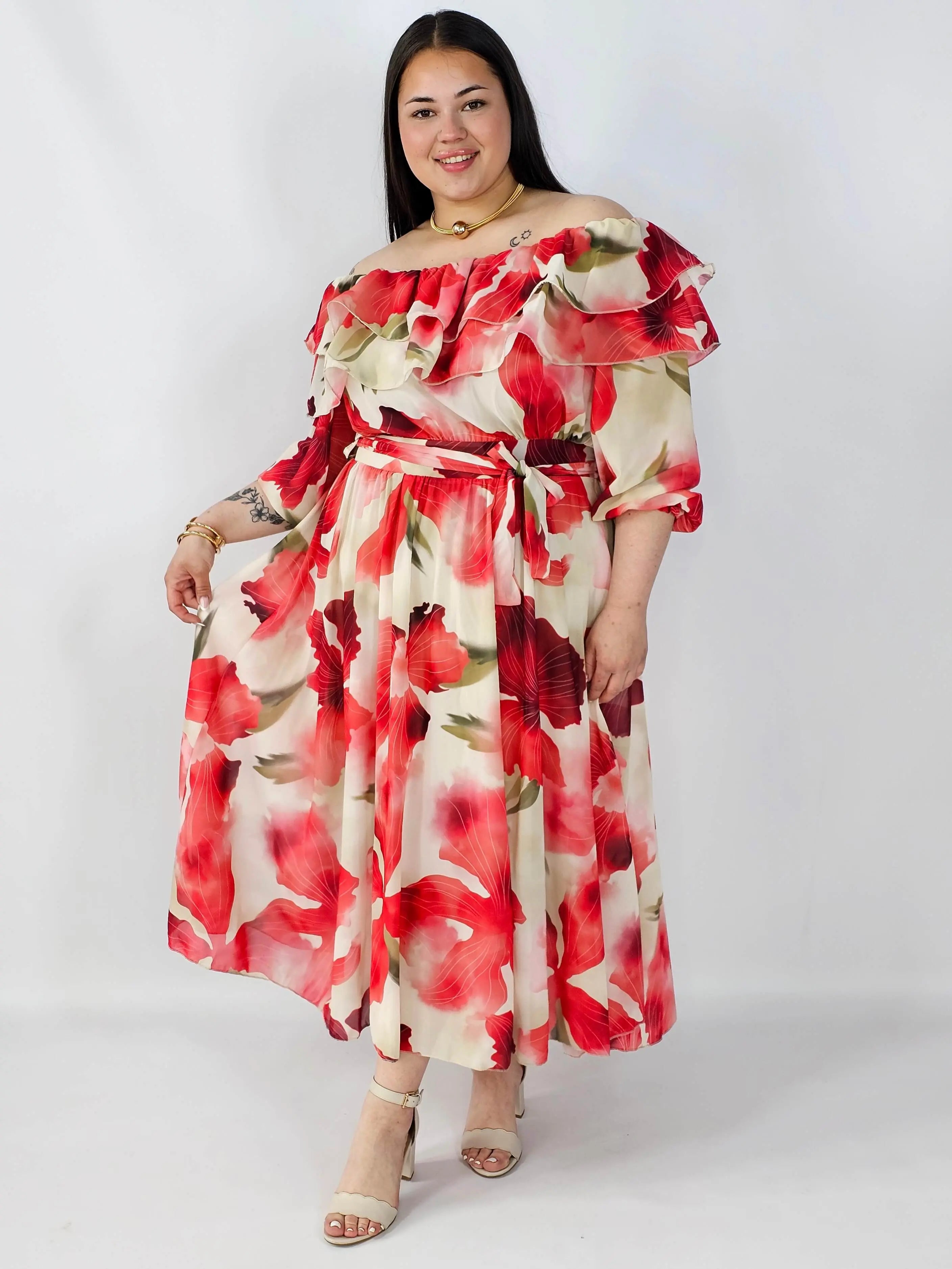 Sukienka plus size hiszpanka midi w kwiaty – zwiewna elegancja XXL Stylowa XL
