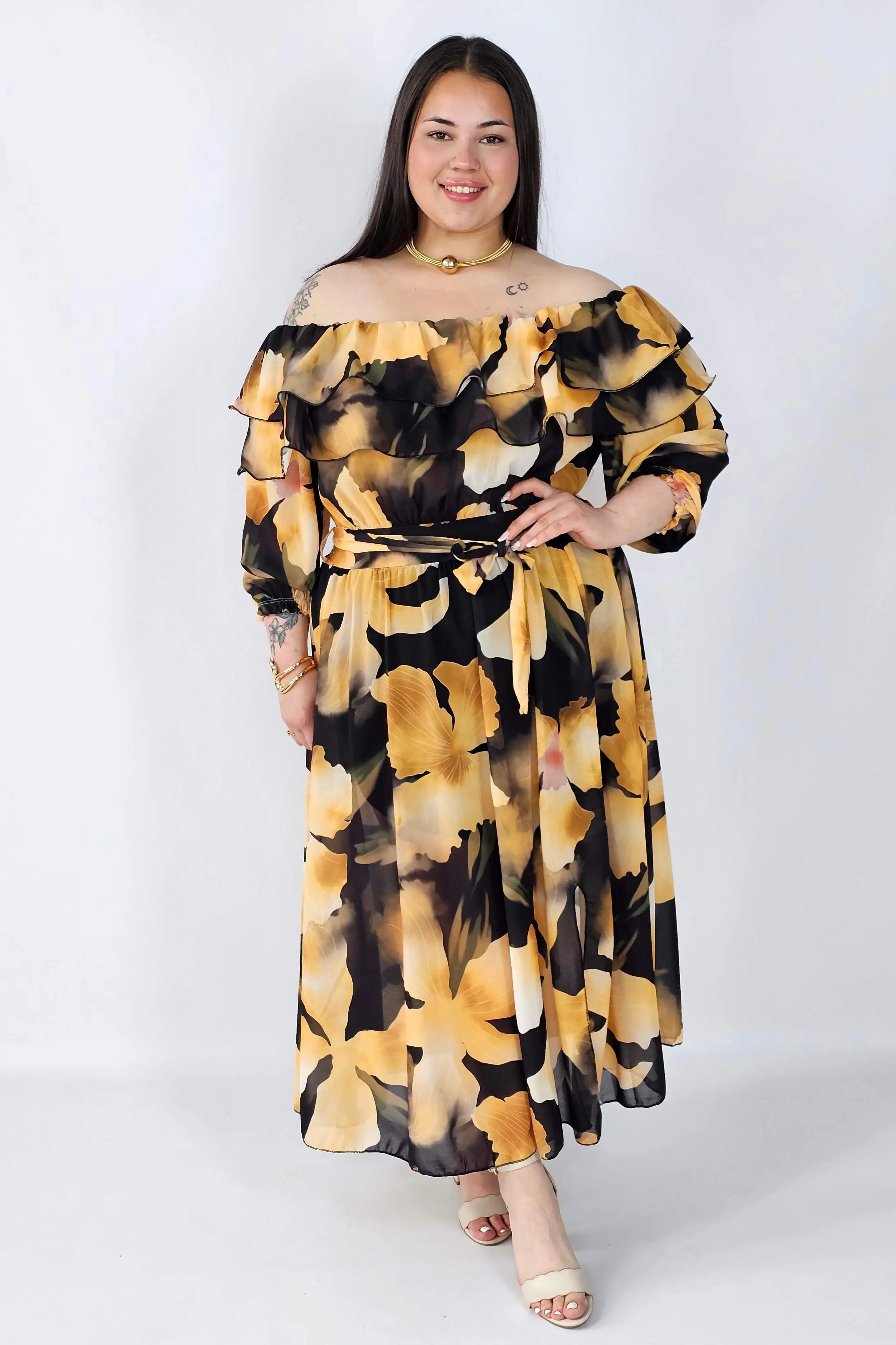 Sukienka plus size hiszpanka midi w kwiaty – zwiewna elegancja XXL Stylowa XL