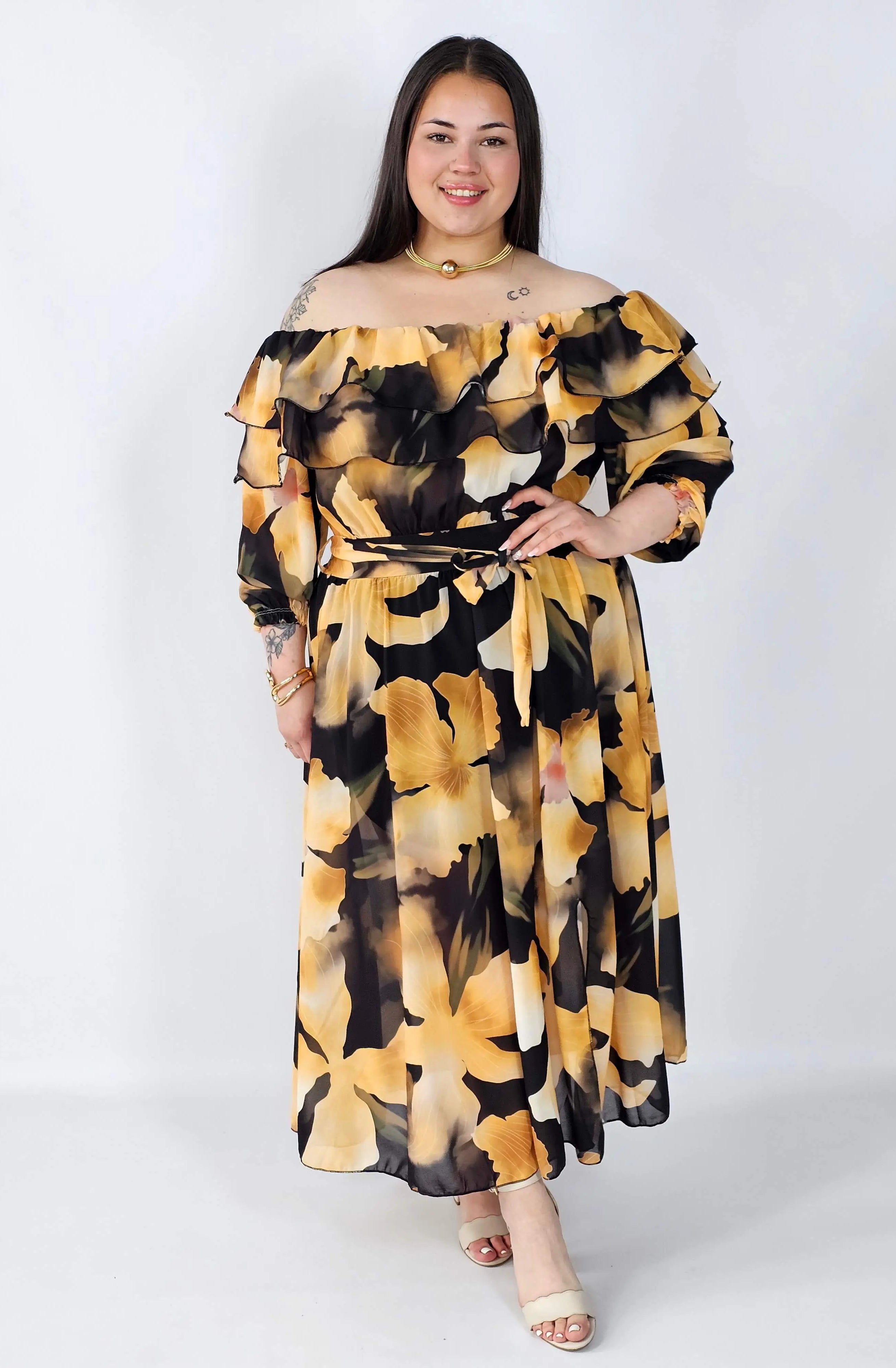 Sukienka plus size hiszpanka midi w kwiaty – zwiewna elegancja XXL Stylowa XL