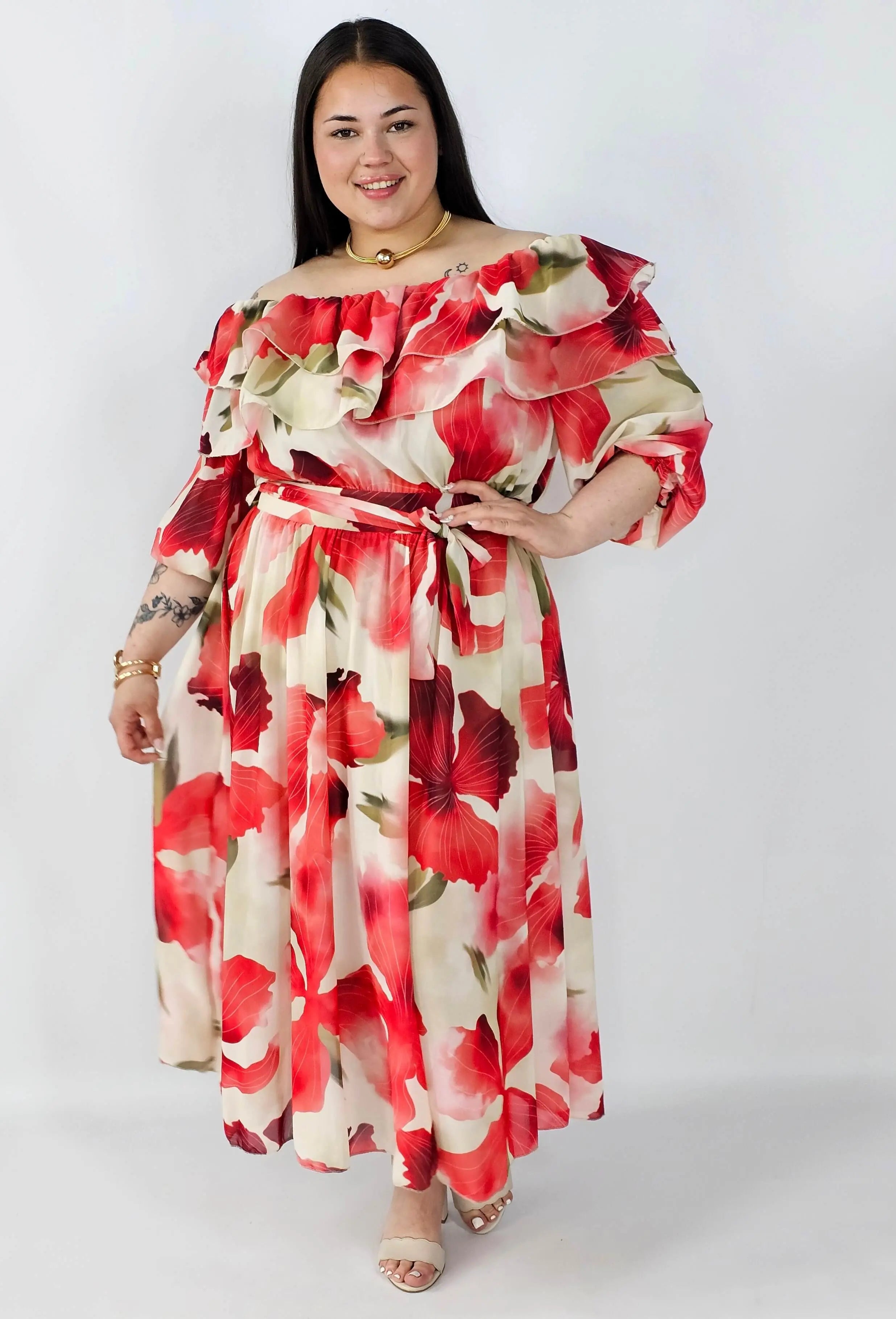 Sukienka plus size hiszpanka midi w kwiaty – zwiewna elegancja XXL Stylowa XL