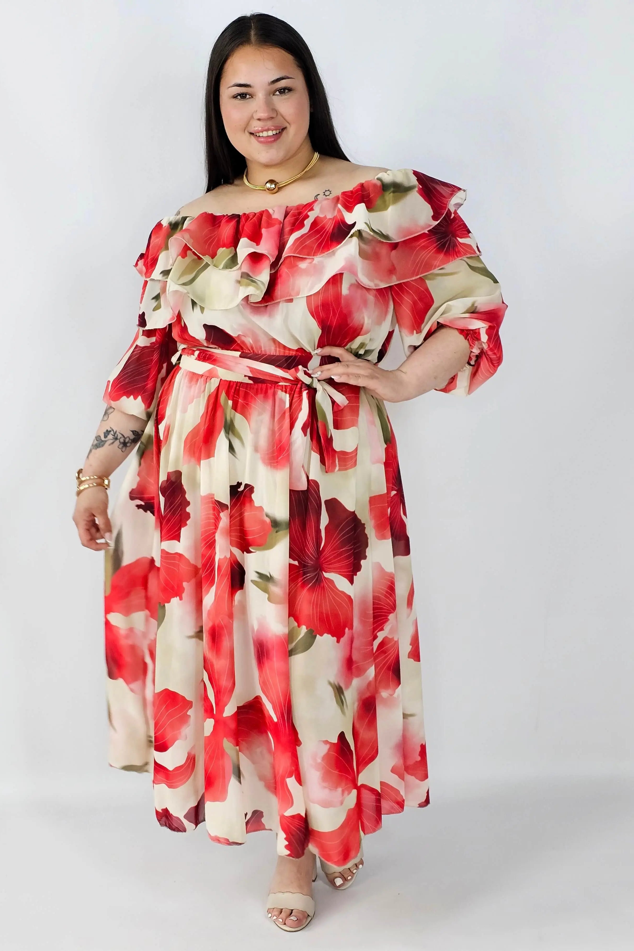 Sukienka plus size hiszpanka midi w kwiaty – zwiewna elegancja XXL Stylowa XL