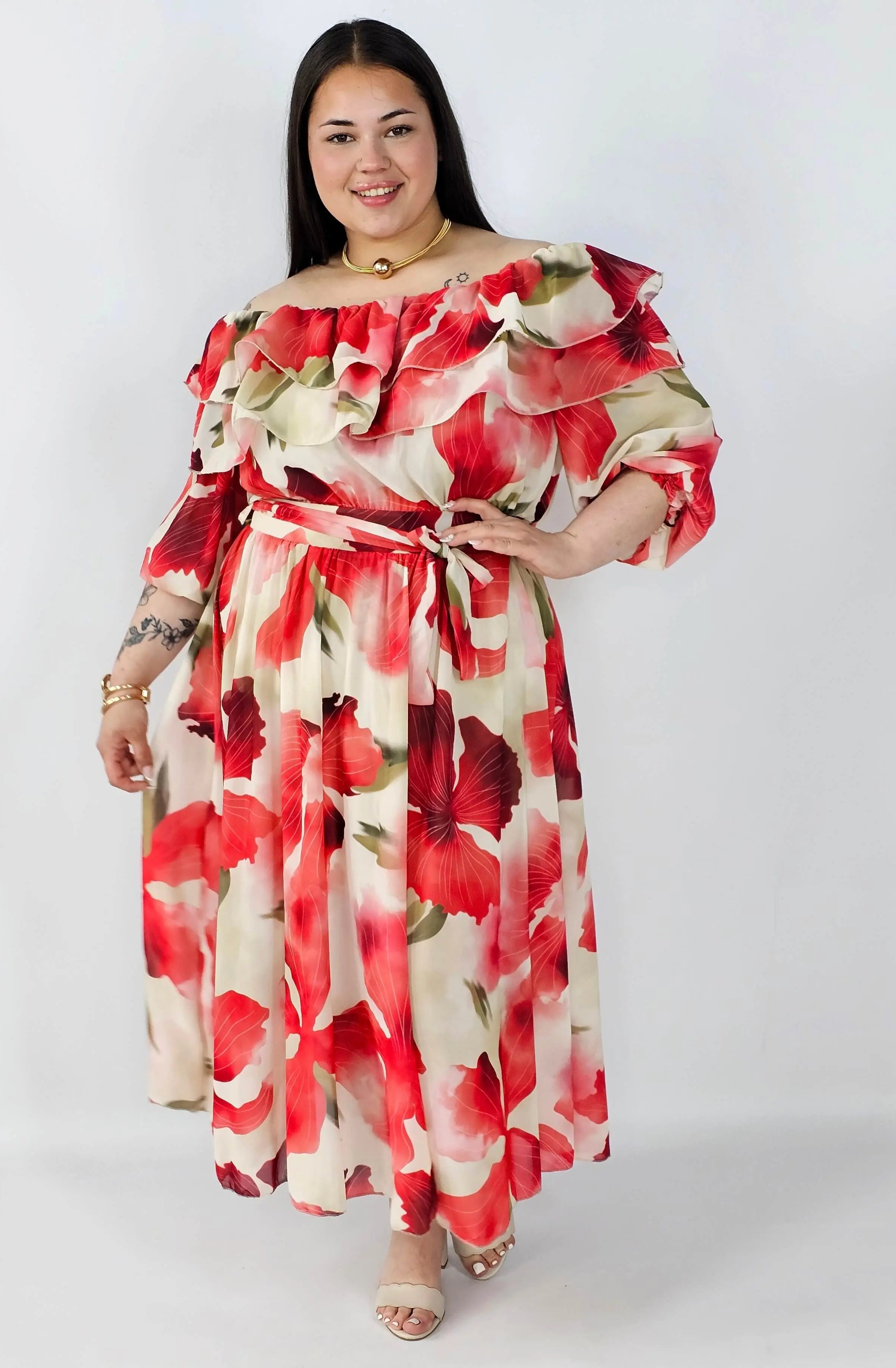 Sukienka plus size hiszpanka midi w kwiaty – zwiewna elegancja XXL Stylowa XL
