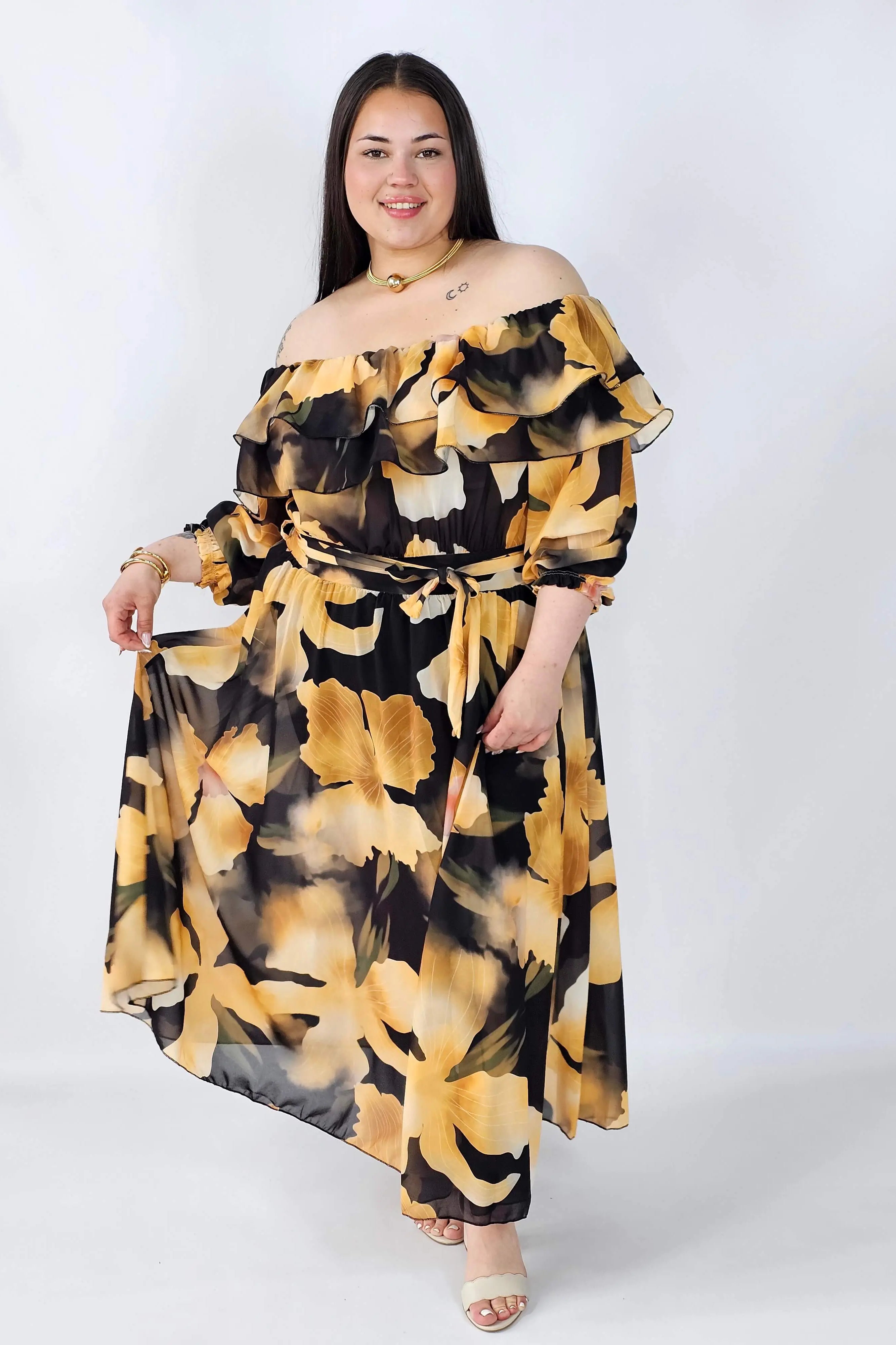 Sukienka plus size hiszpanka midi w kwiaty – zwiewna elegancja XXL Stylowa XL