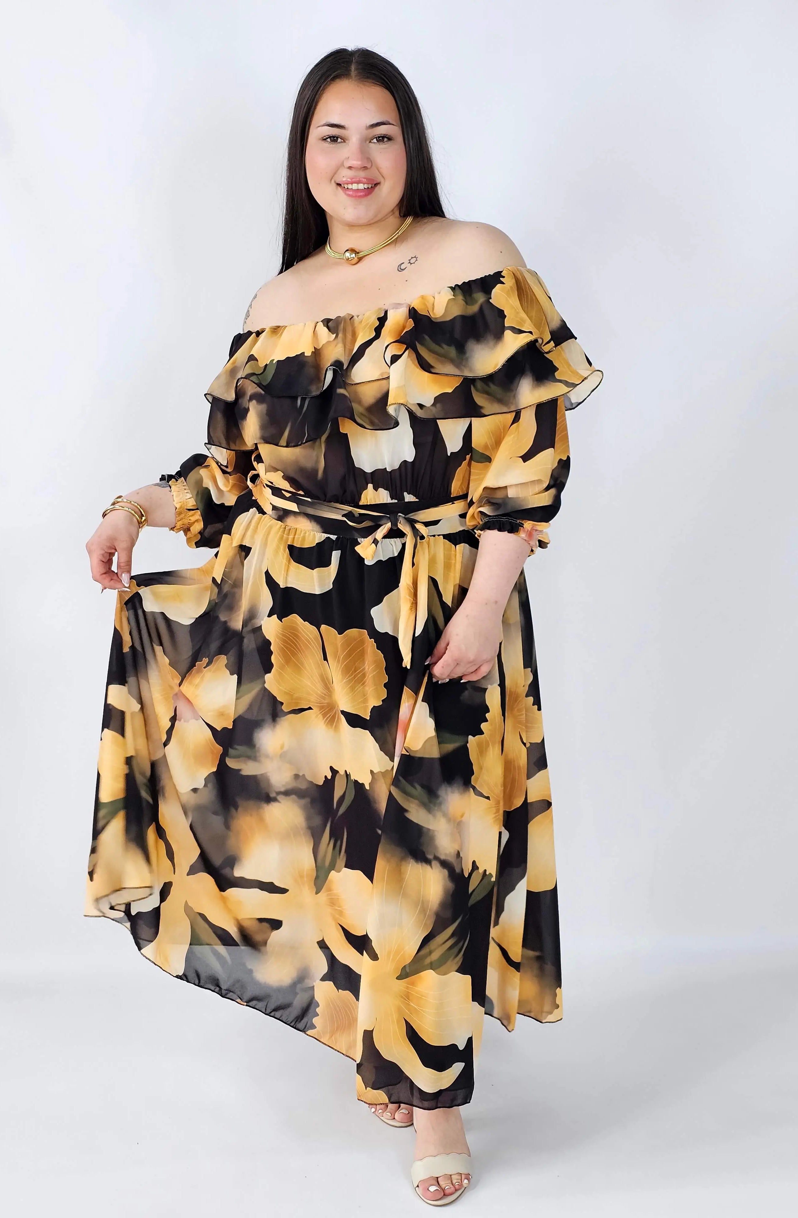Sukienka plus size hiszpanka midi w kwiaty – zwiewna elegancja XXL Stylowa XL