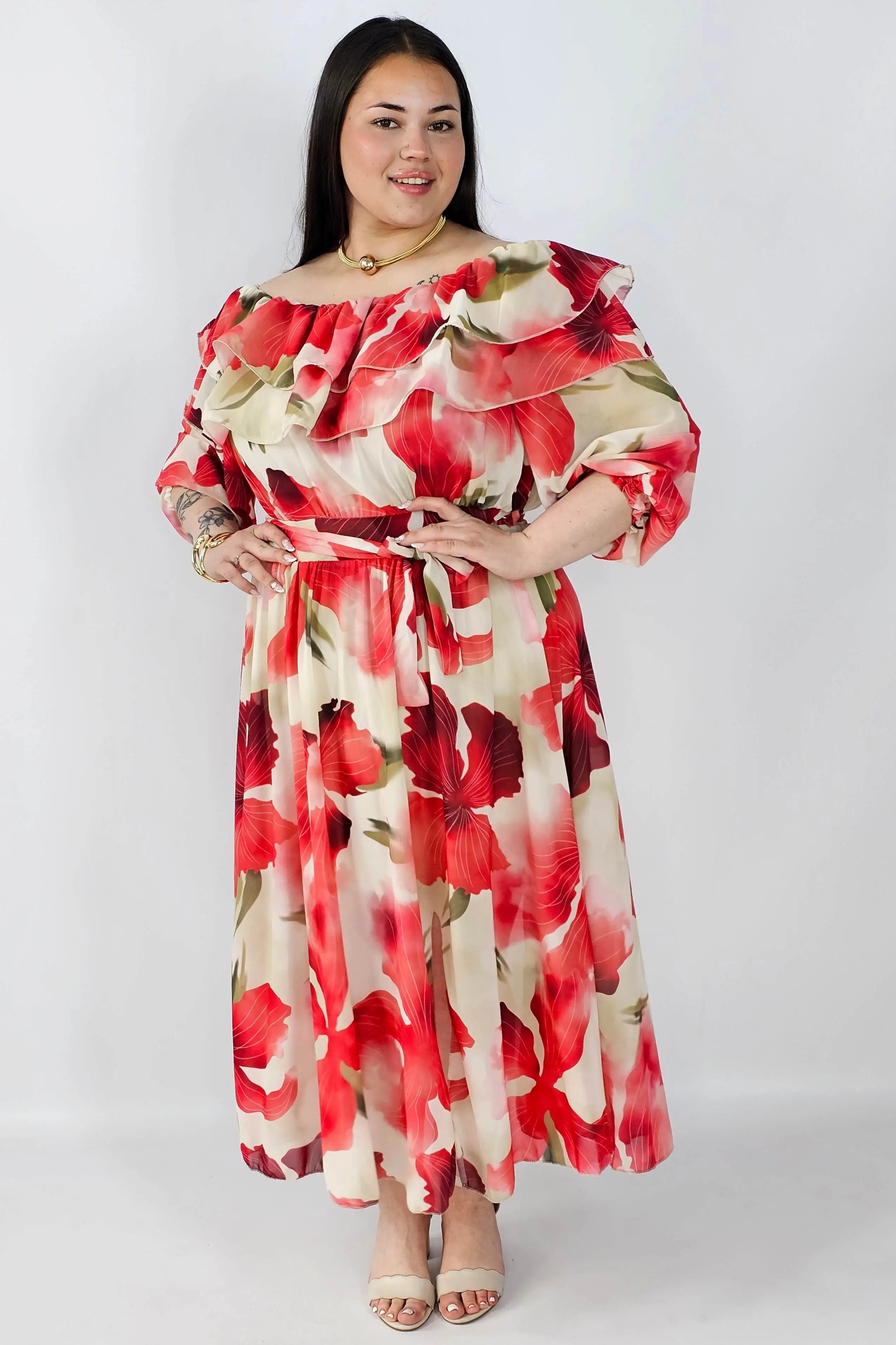 Sukienka plus size hiszpanka midi w kwiaty – zwiewna elegancja XXL Stylowa XL