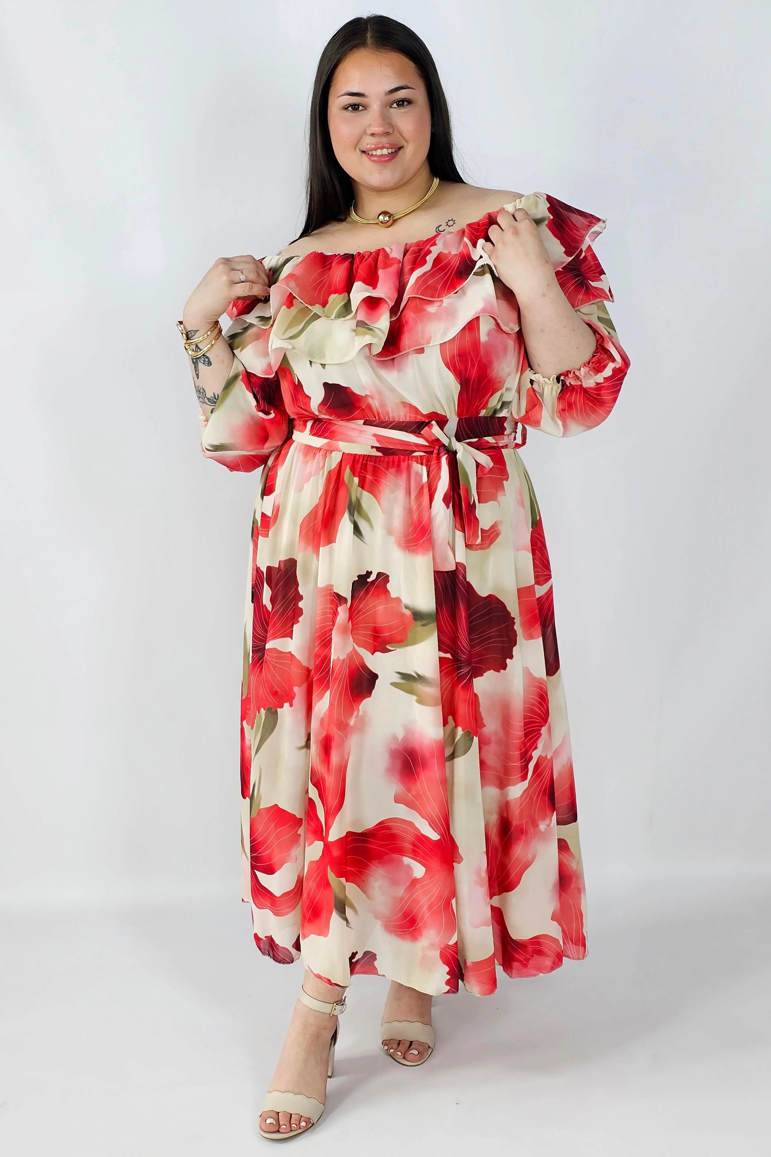 Sukienka plus size hiszpanka midi w kwiaty – zwiewna elegancja XXL Stylowa XL