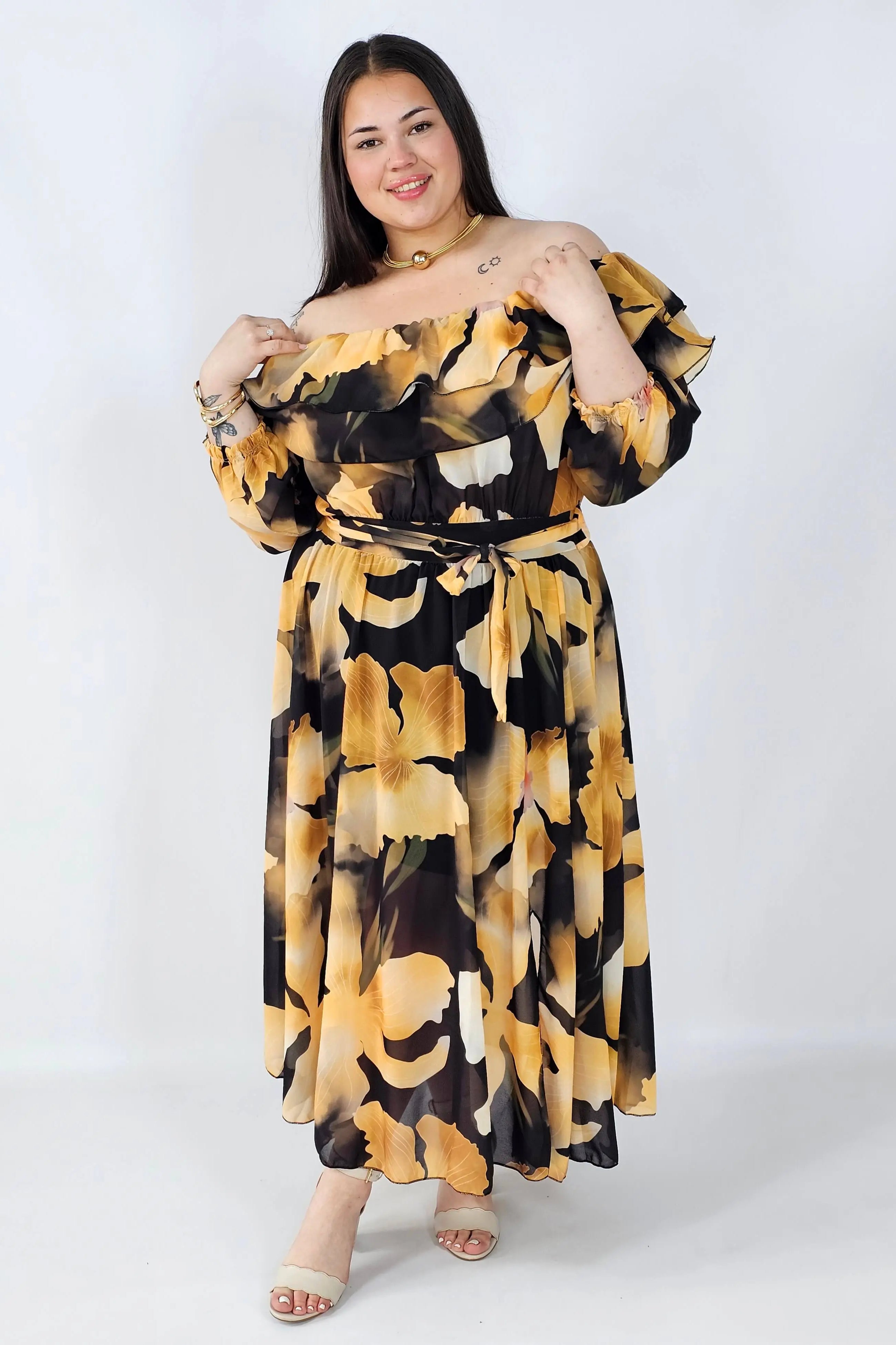 Sukienka plus size hiszpanka midi w kwiaty – zwiewna elegancja XXL Stylowa XL