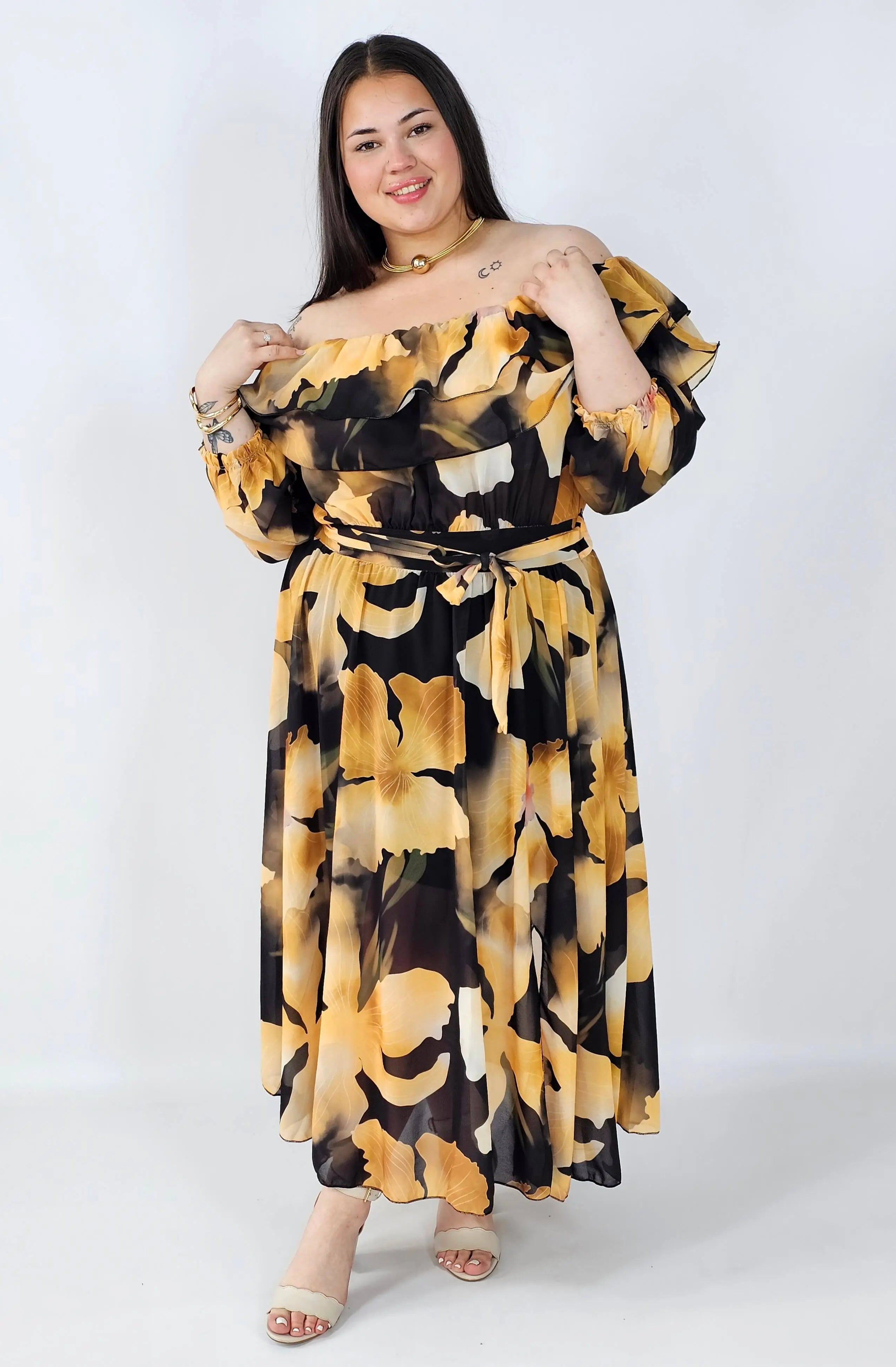 Sukienka plus size hiszpanka midi w kwiaty – zwiewna elegancja XXL Stylowa XL
