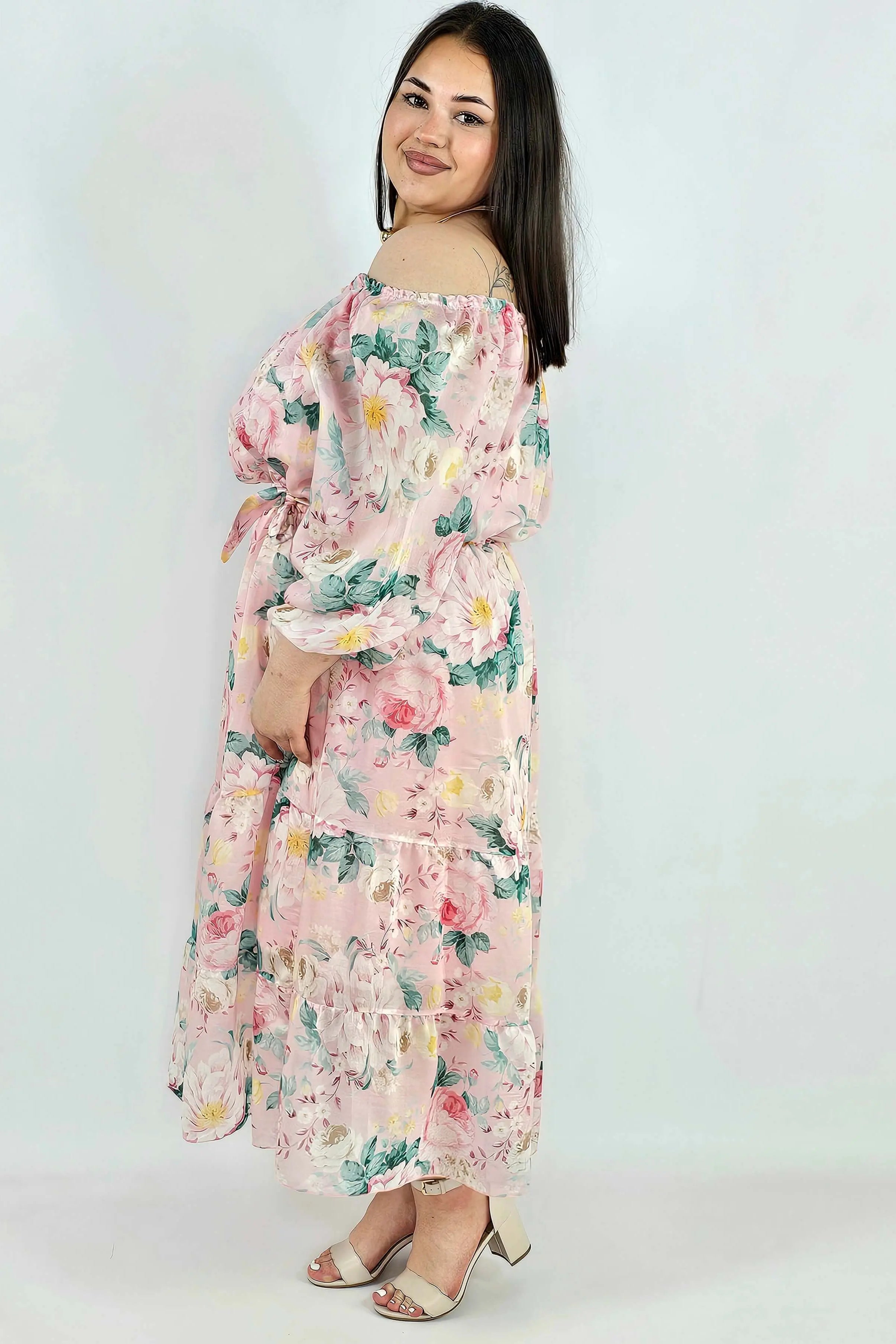 Sukienka plus size hiszpanka w kwiaty XXL – żółta i różowa na komunię i wesele Stylowa XL