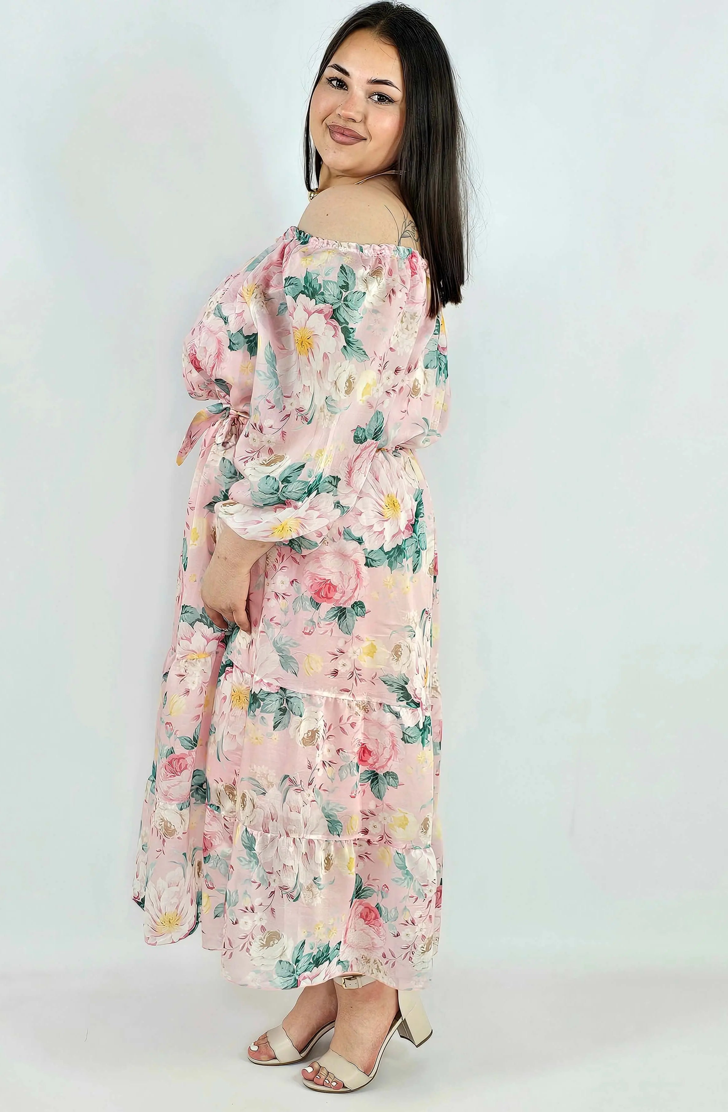 Sukienka plus size hiszpanka w kwiaty XXL – żółta i różowa na komunię i wesele Stylowa XL