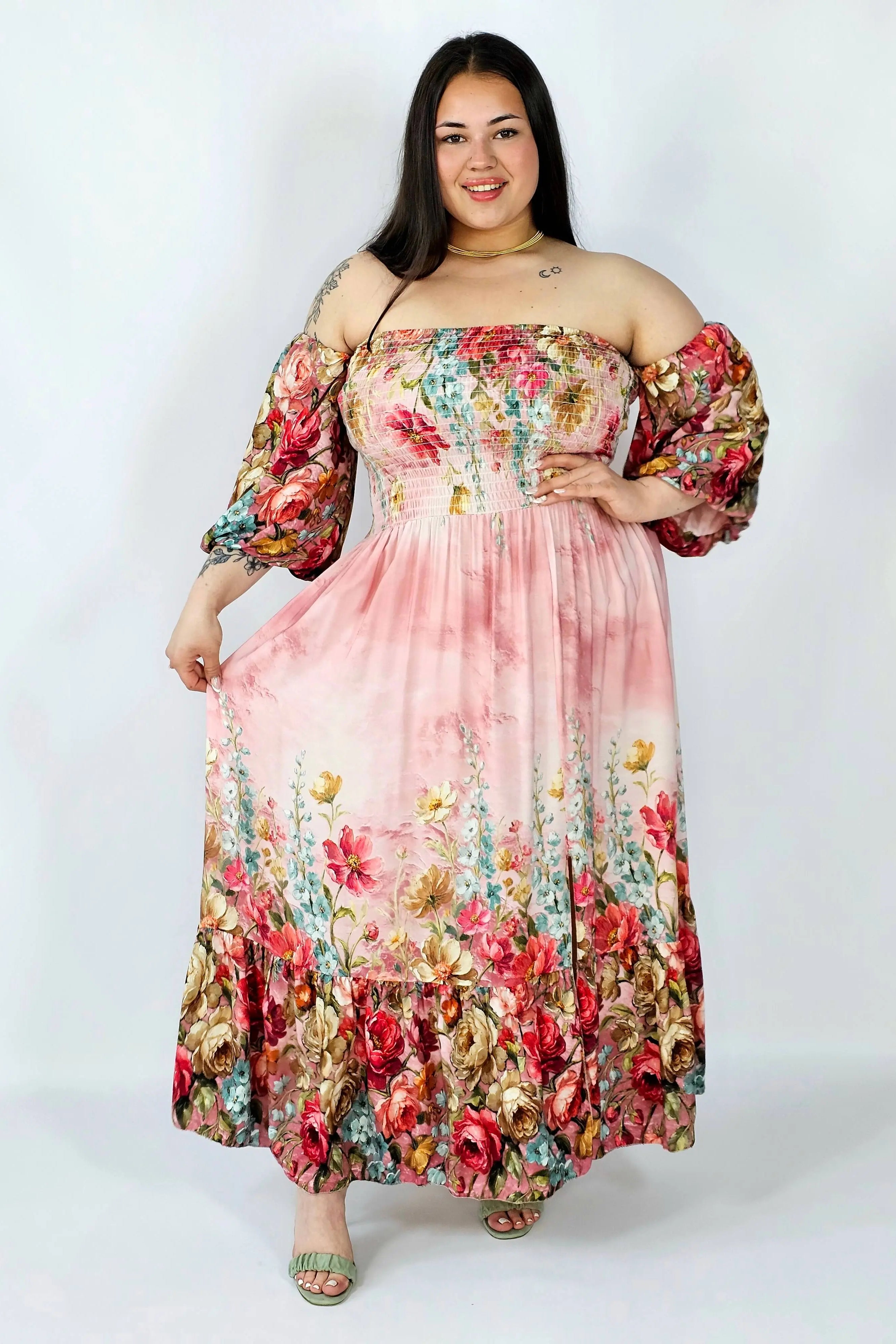 Sukienka plus size hiszpanka z marszczeniem i odkrytymi ramionami Stylowa XL