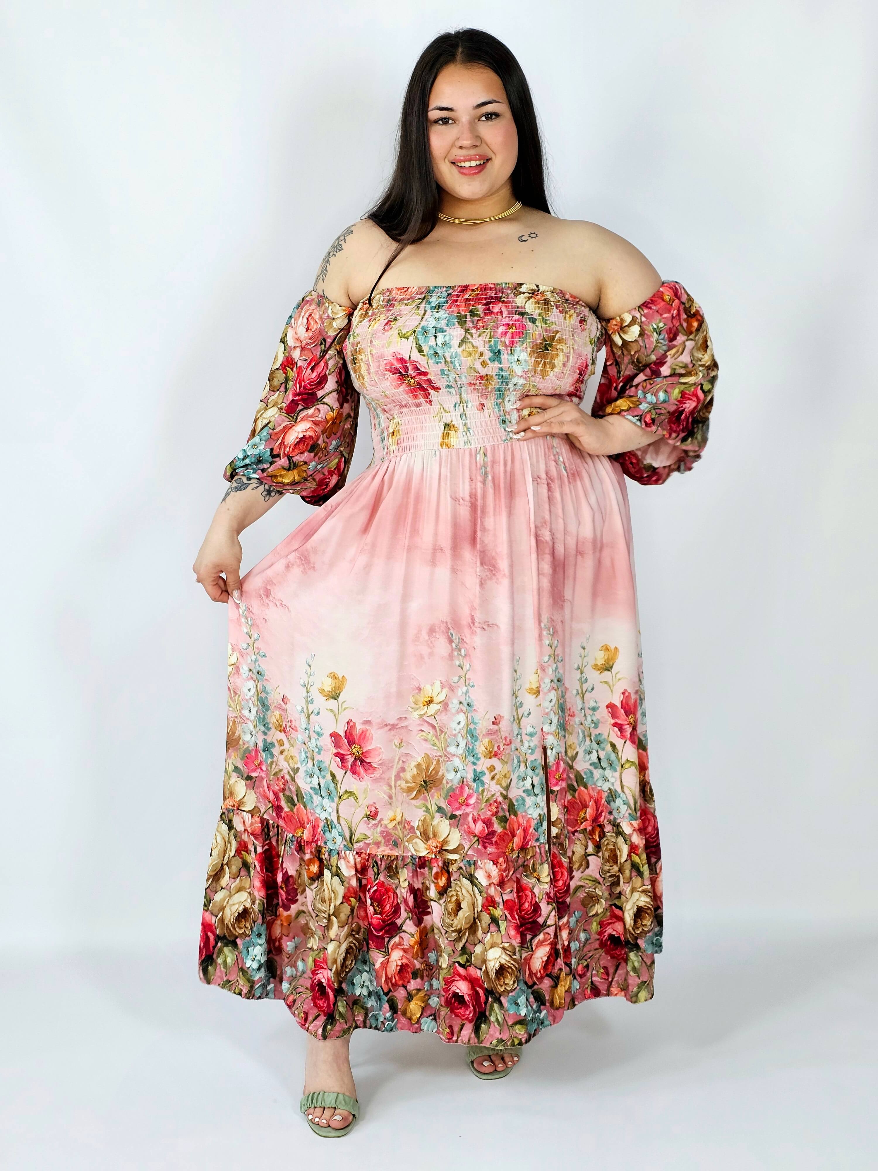 Sukienka plus size hiszpanka z marszczeniem i odkrytymi ramionami Stylowa XL