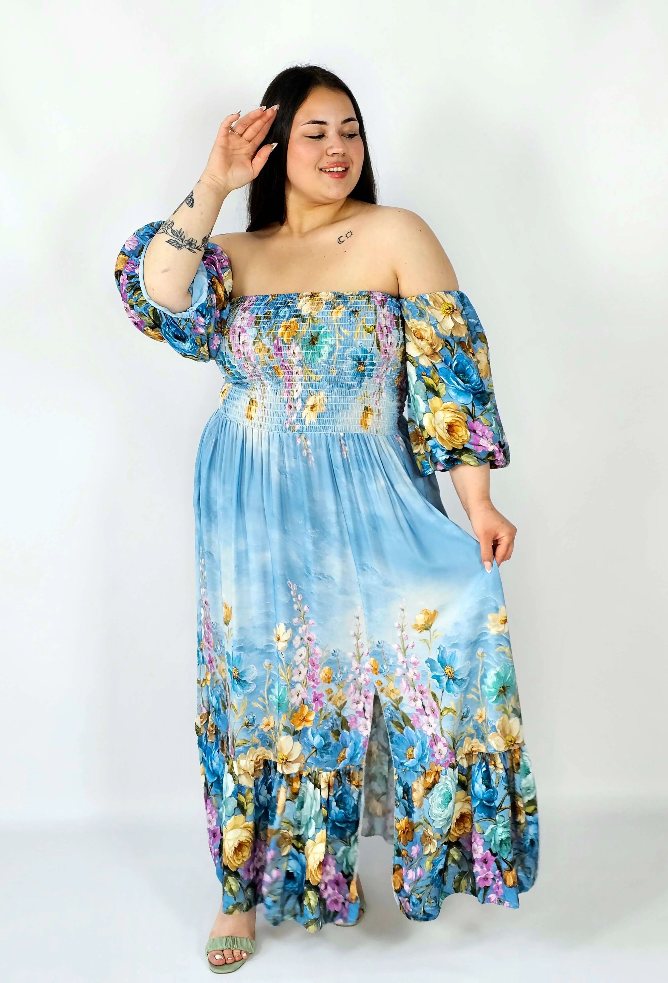 Sukienka plus size hiszpanka z marszczeniem i odkrytymi ramionami Stylowa XL