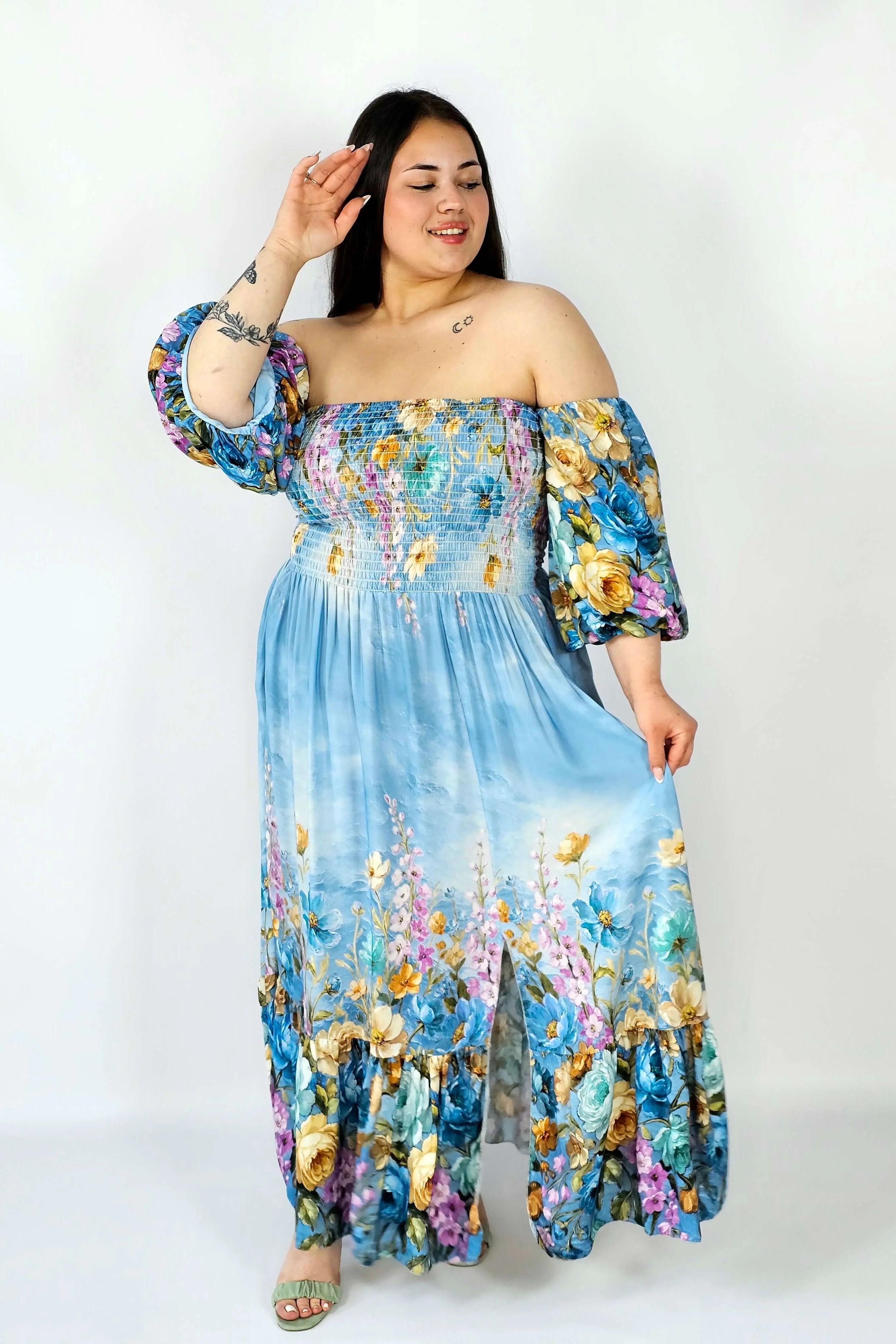 Sukienka plus size hiszpanka z marszczeniem i odkrytymi ramionami Stylowa XL