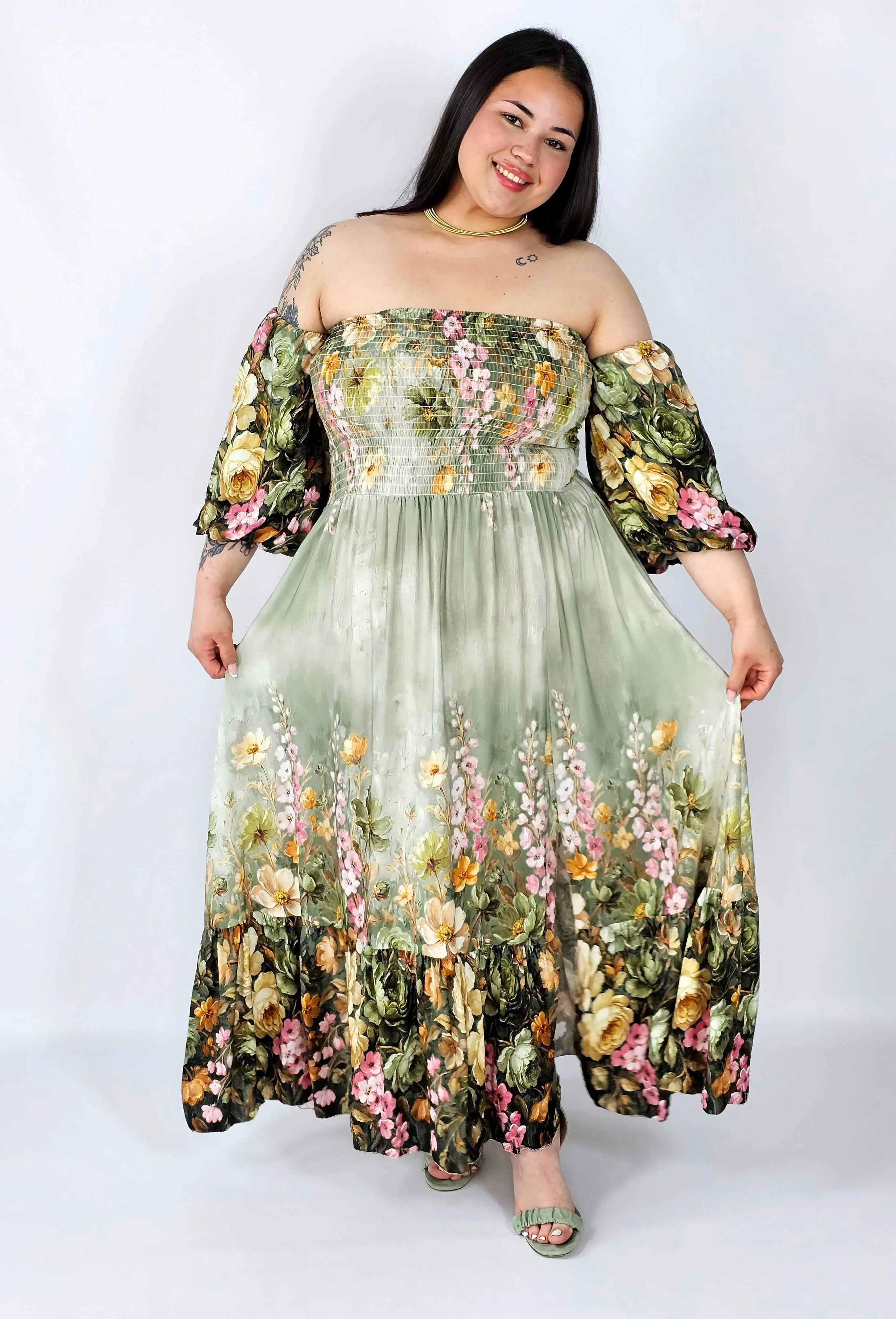 Sukienka plus size hiszpanka z marszczeniem i odkrytymi ramionami Stylowa XL