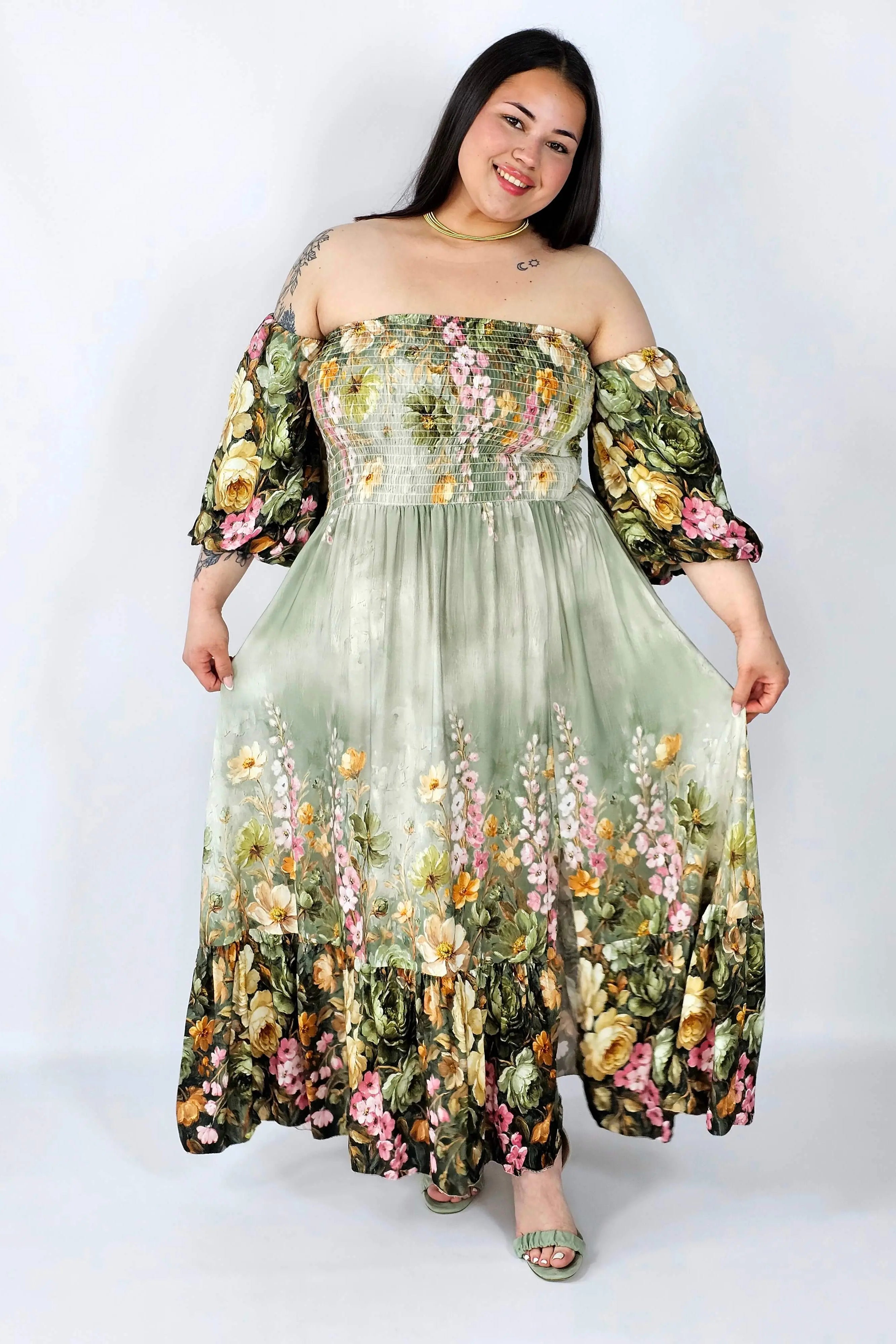 Sukienka plus size hiszpanka z marszczeniem i odkrytymi ramionami Stylowa XL