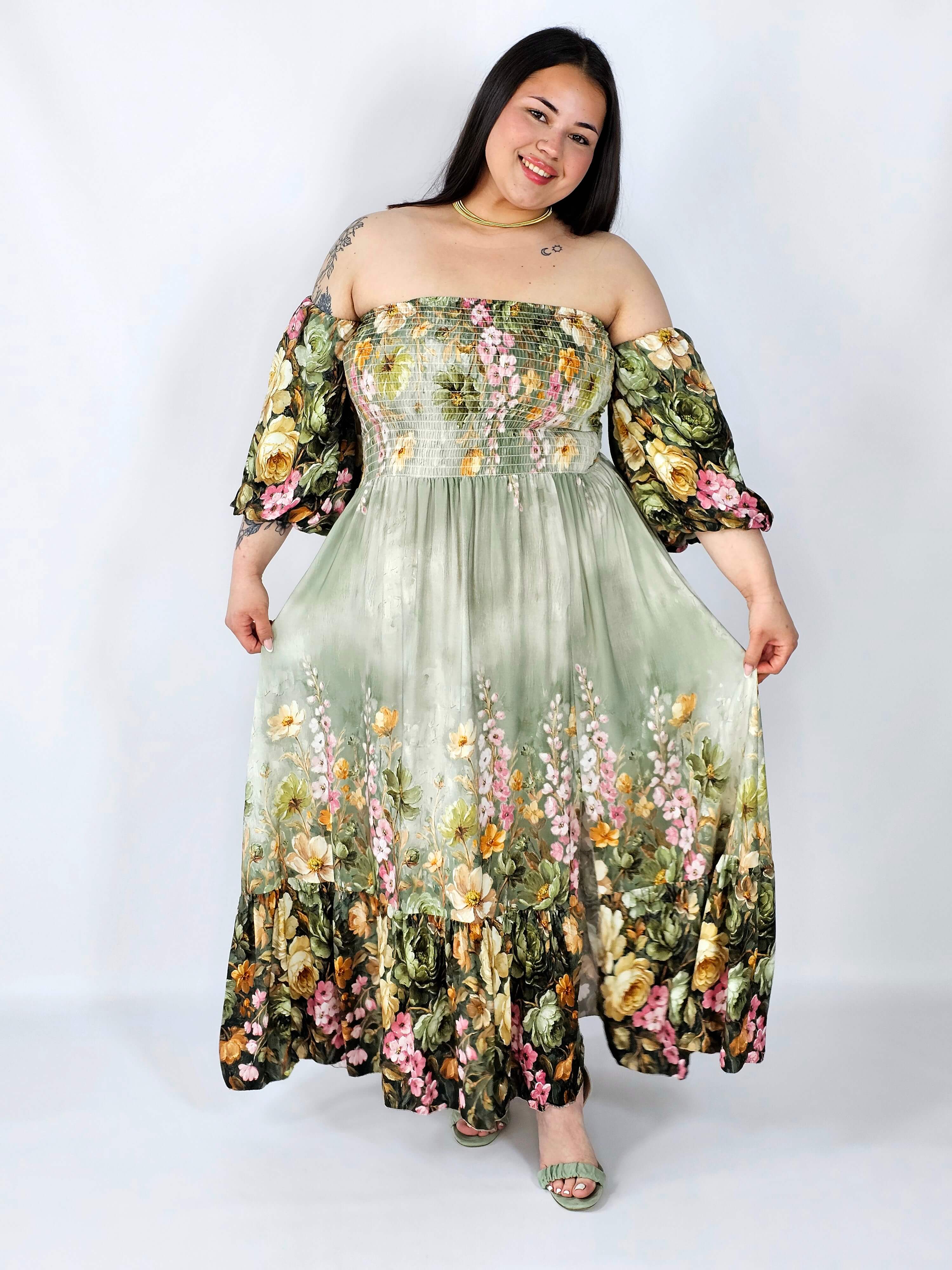 Sukienka plus size hiszpanka z marszczeniem i odkrytymi ramionami Stylowa XL