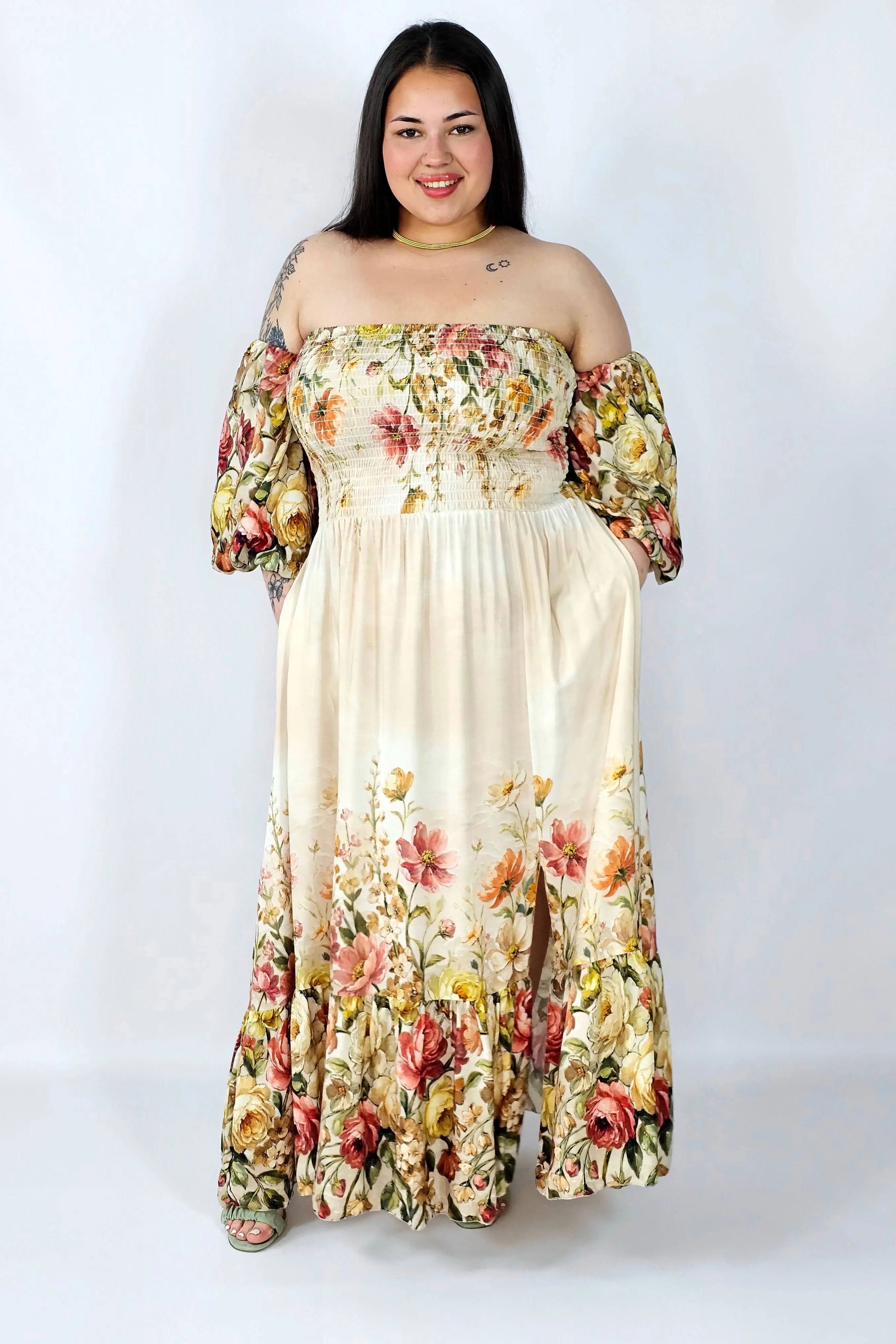 Sukienka plus size hiszpanka z marszczeniem i odkrytymi ramionami Stylowa XL