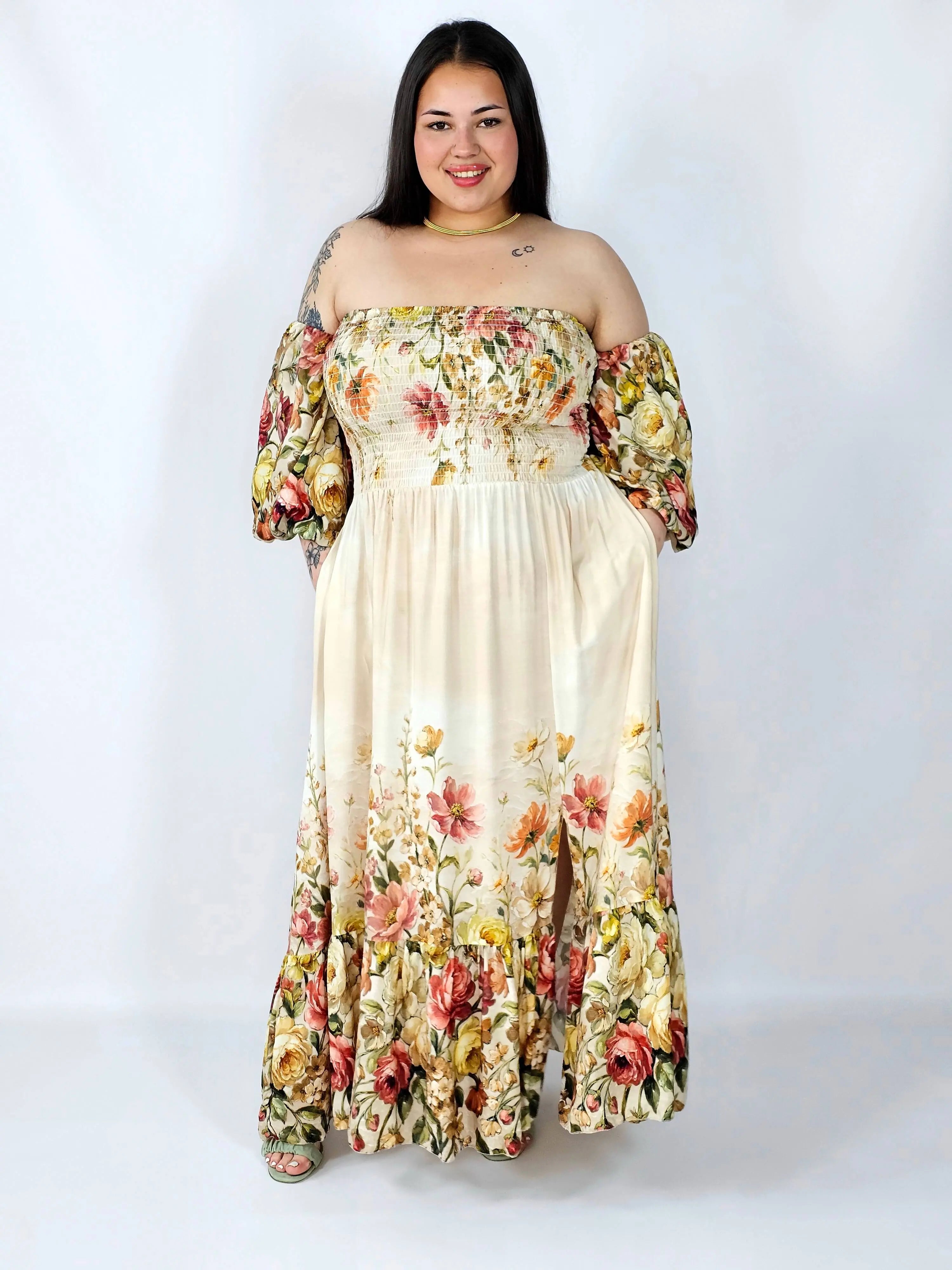 Sukienka plus size hiszpanka z marszczeniem i odkrytymi ramionami Stylowa XL