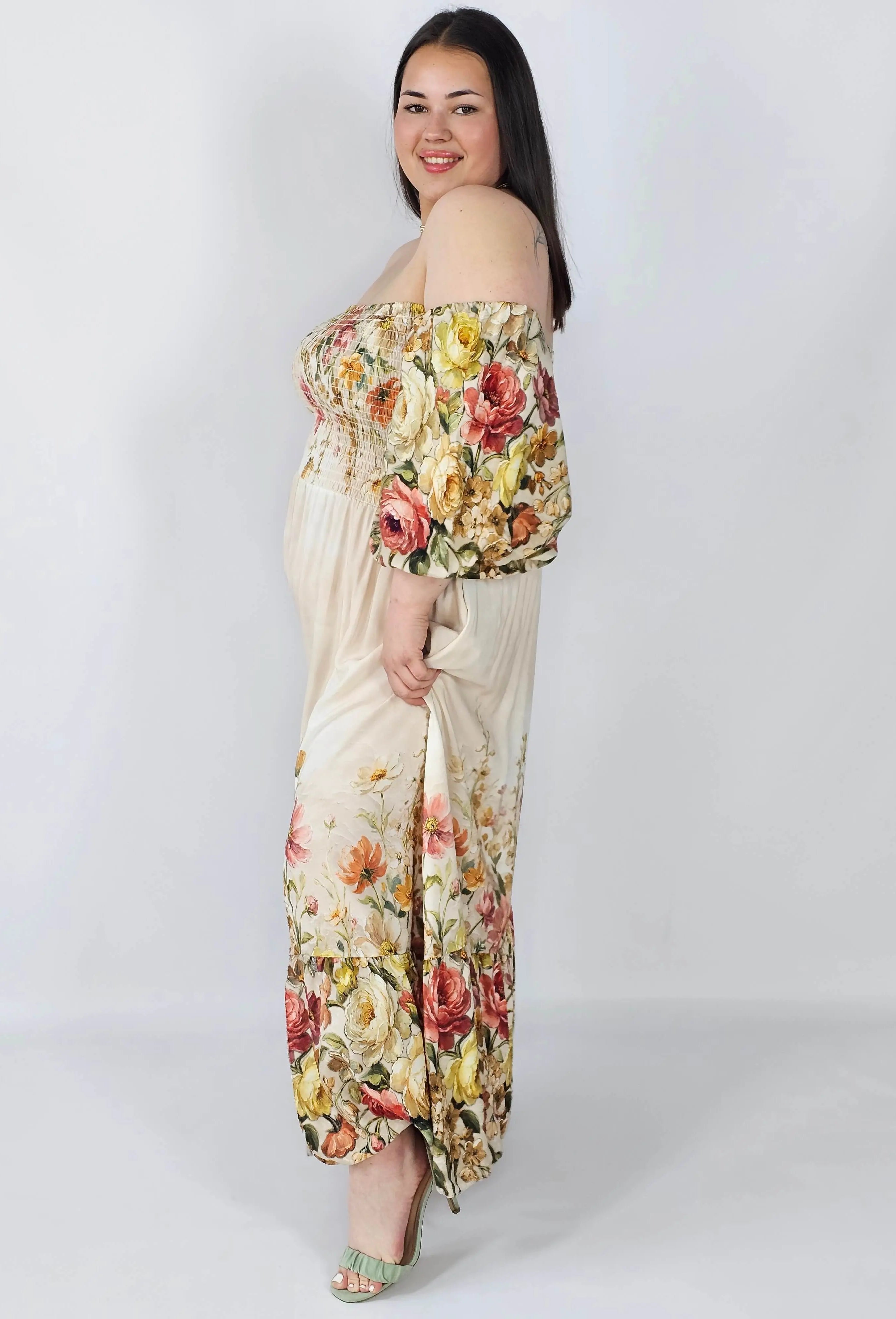 Sukienka plus size hiszpanka z marszczeniem i odkrytymi ramionami Stylowa XL