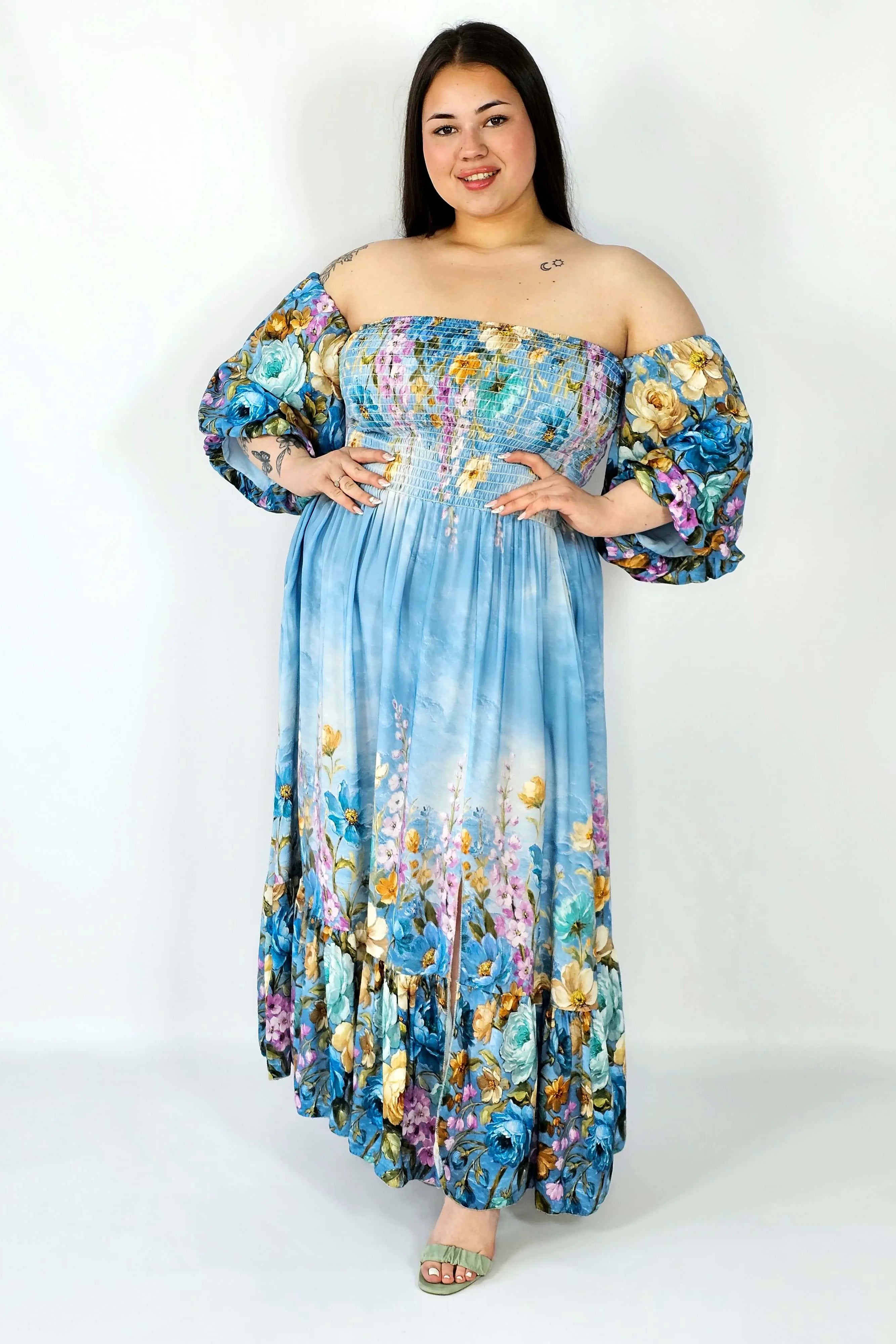 Sukienka plus size hiszpanka z marszczeniem i odkrytymi ramionami Stylowa XL