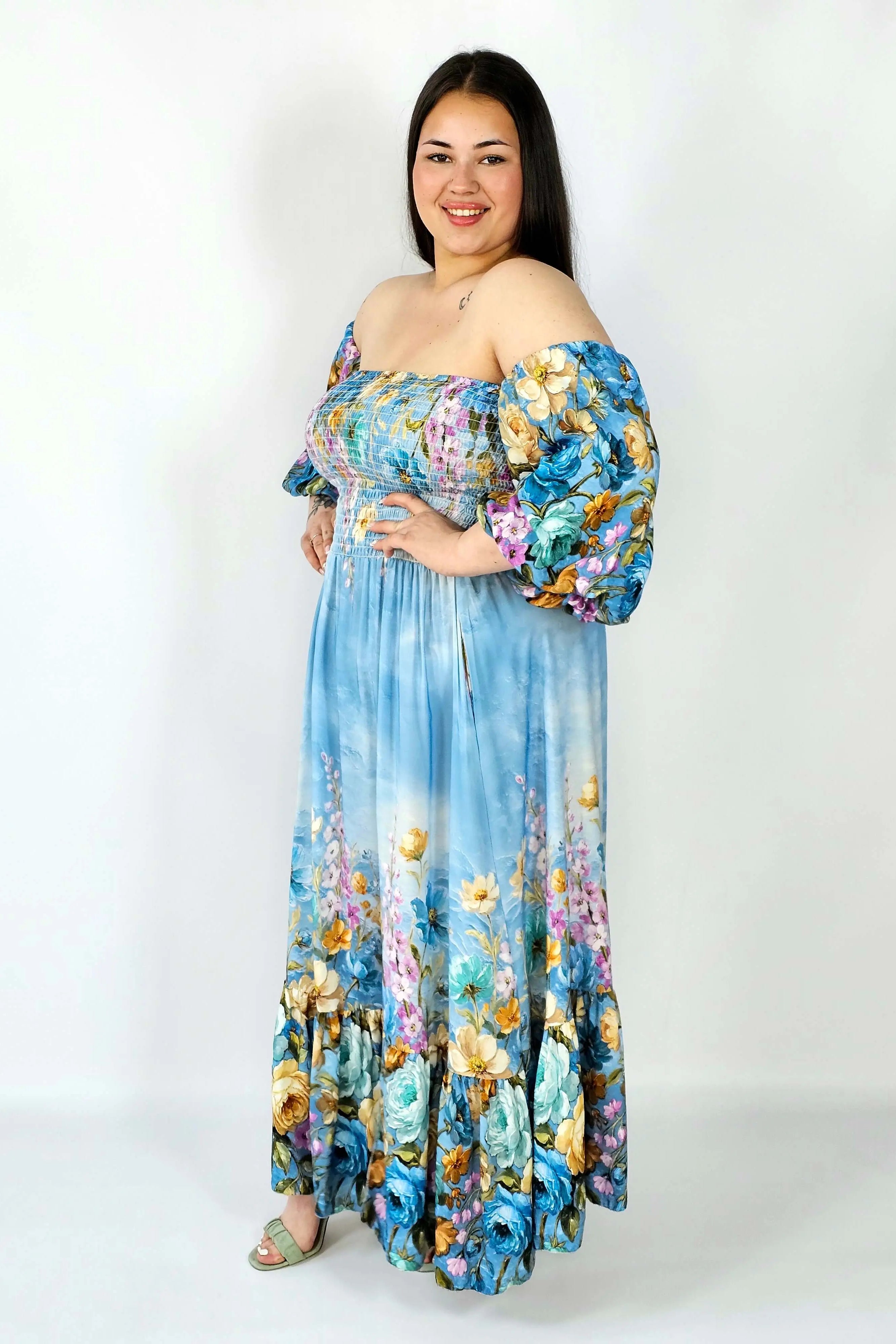Sukienka plus size hiszpanka z marszczeniem i odkrytymi ramionami Stylowa XL