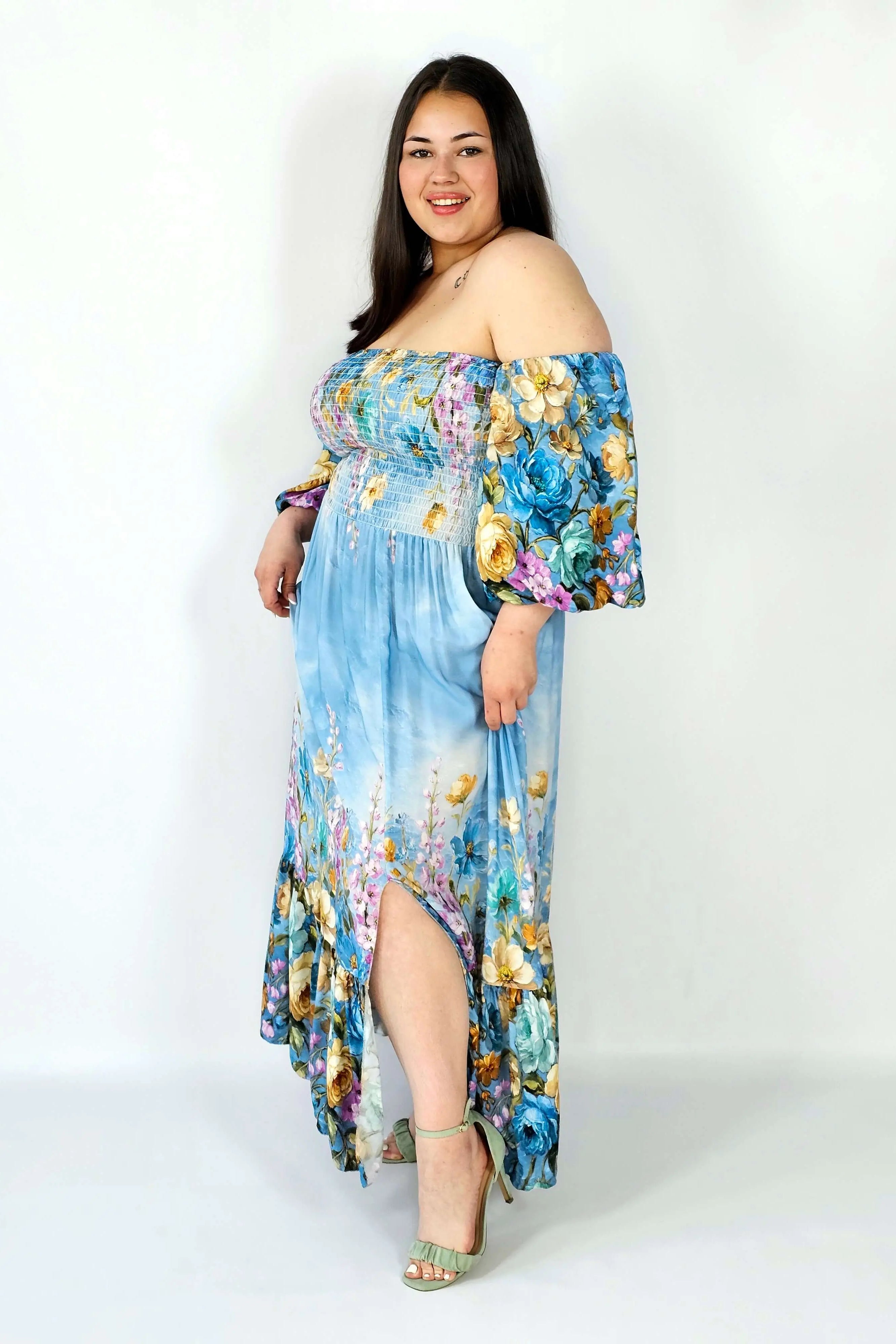 Sukienka plus size hiszpanka z marszczeniem i odkrytymi ramionami Stylowa XL