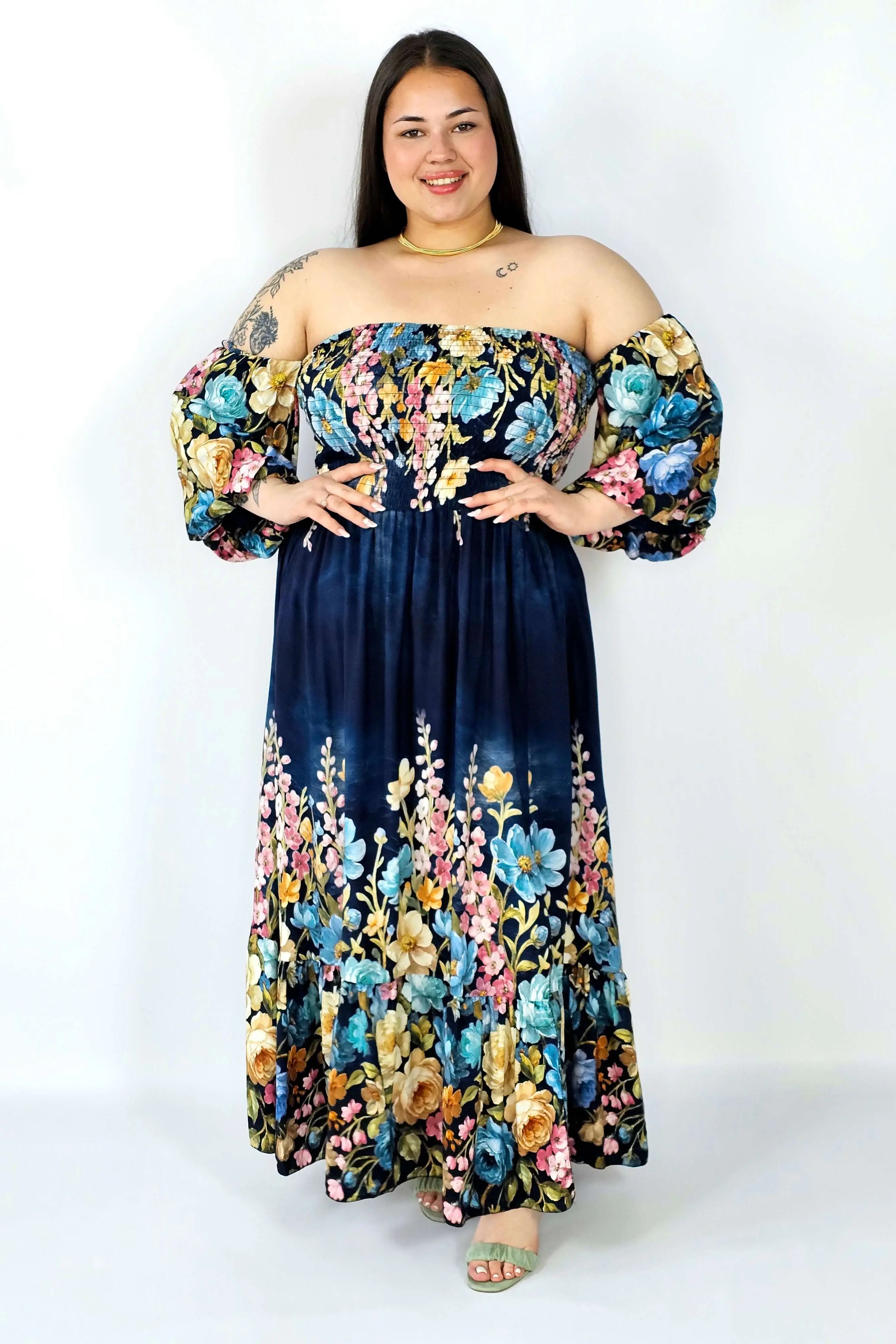 Sukienka plus size hiszpanka z marszczeniem i odkrytymi ramionami Stylowa XL