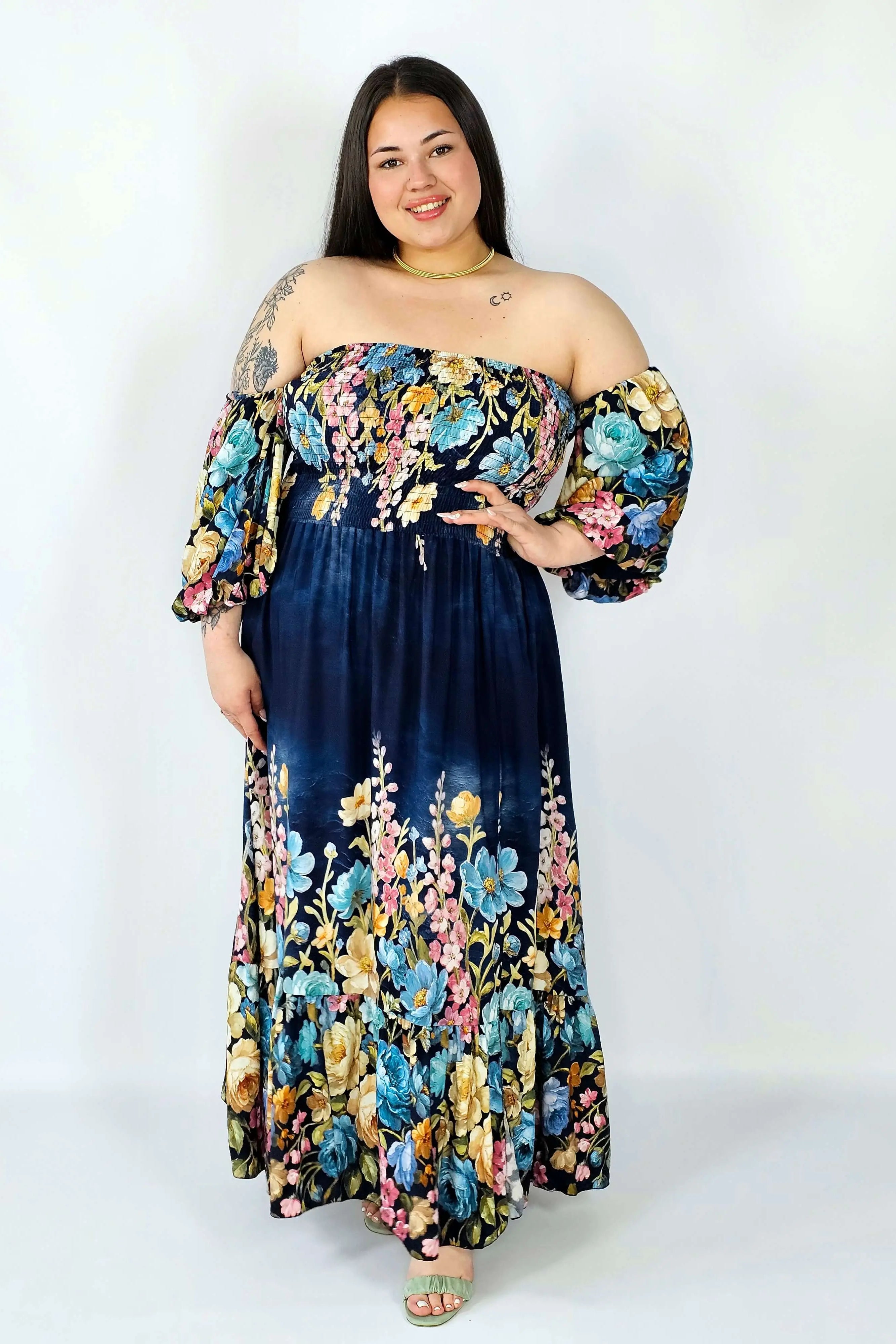 Sukienka plus size hiszpanka z marszczeniem i odkrytymi ramionami Stylowa XL