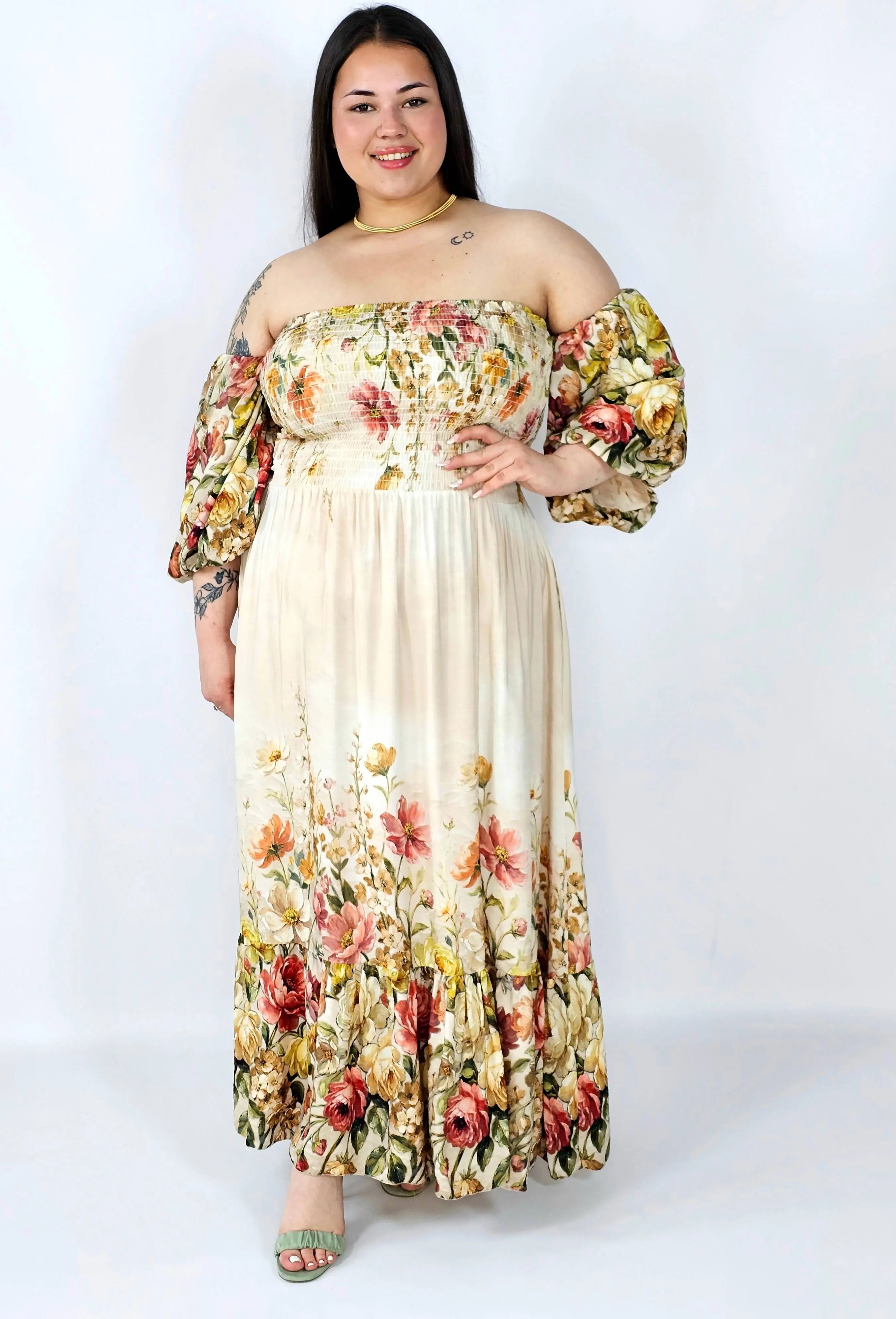 Sukienka plus size hiszpanka z marszczeniem i odkrytymi ramionami Stylowa XL