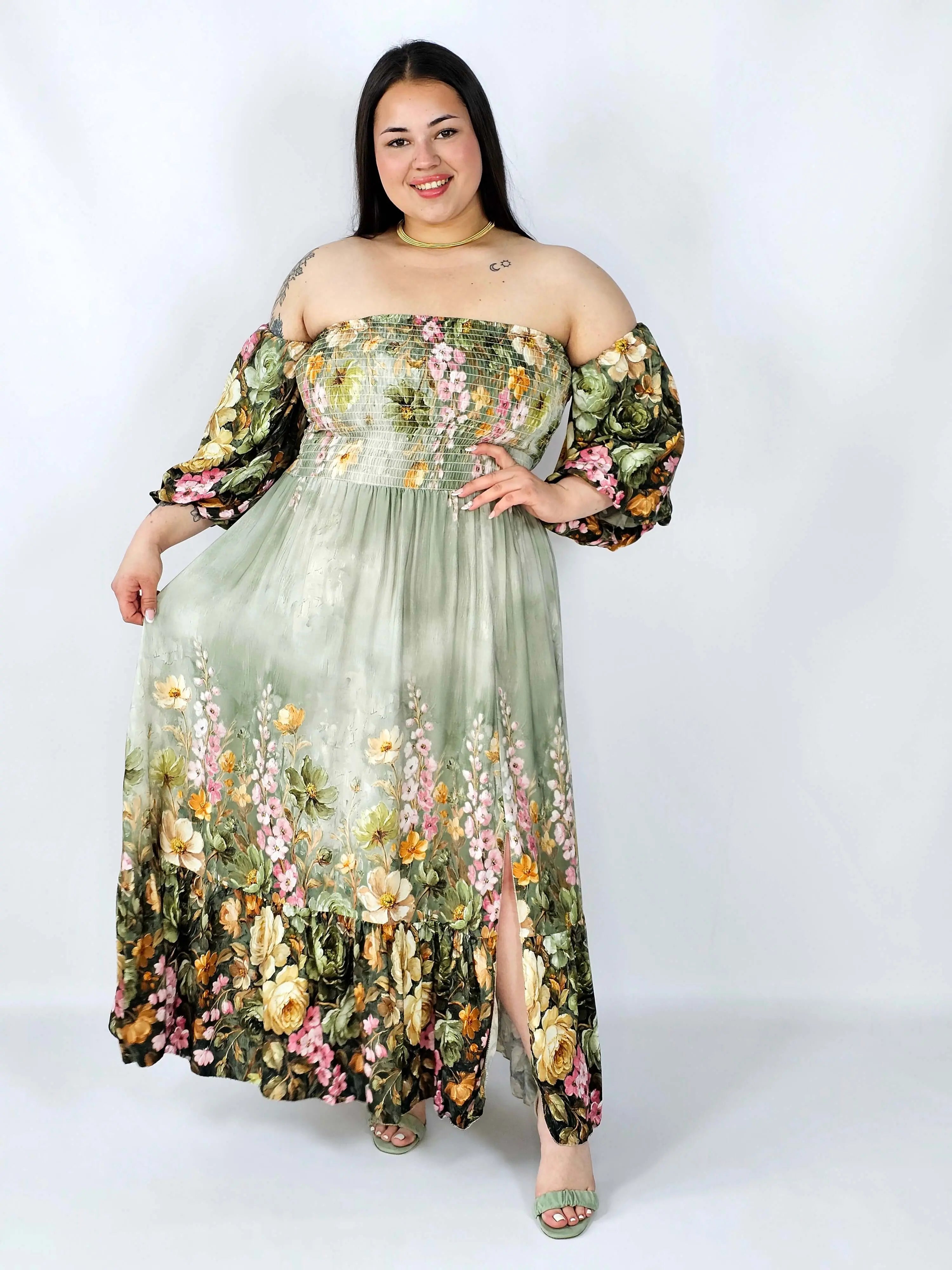Sukienka plus size hiszpanka z marszczeniem i odkrytymi ramionami Stylowa XL
