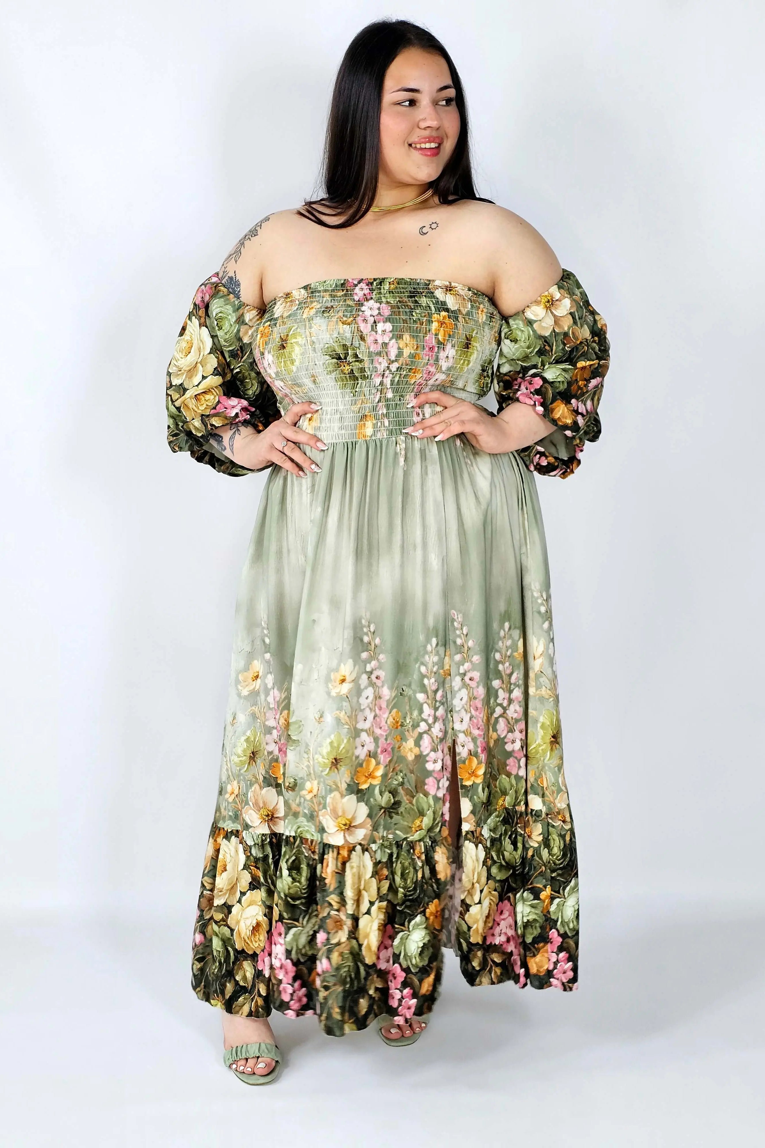 Sukienka plus size hiszpanka z marszczeniem i odkrytymi ramionami Stylowa XL