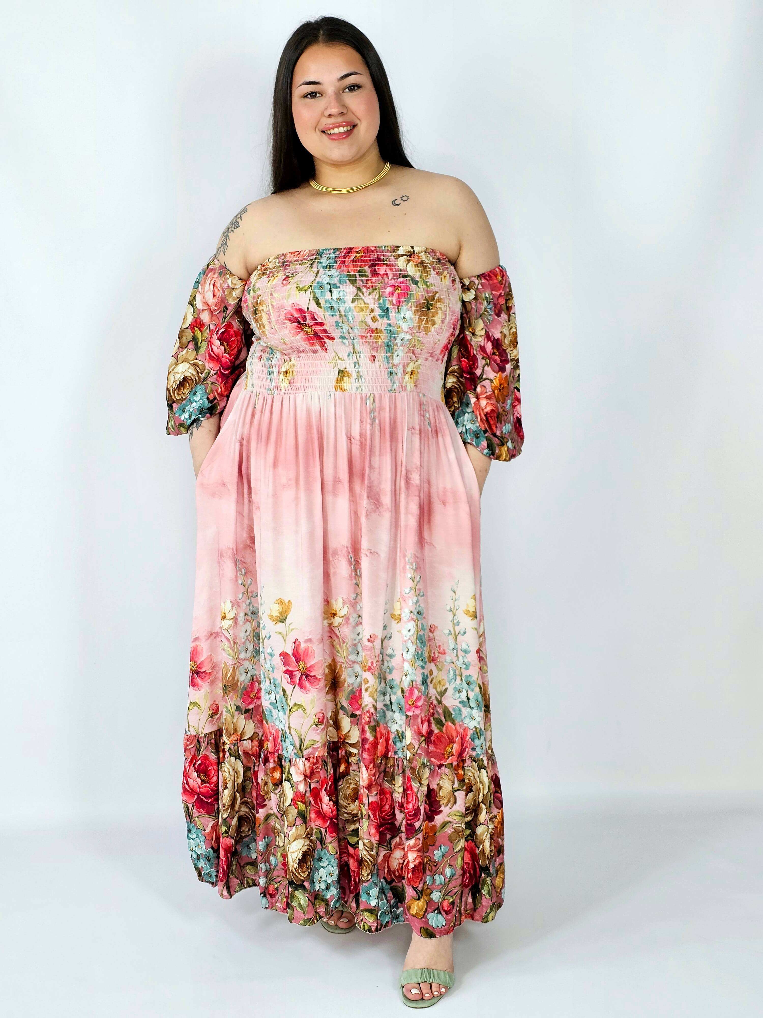 Sukienka plus size hiszpanka z marszczeniem i odkrytymi ramionami Stylowa XL