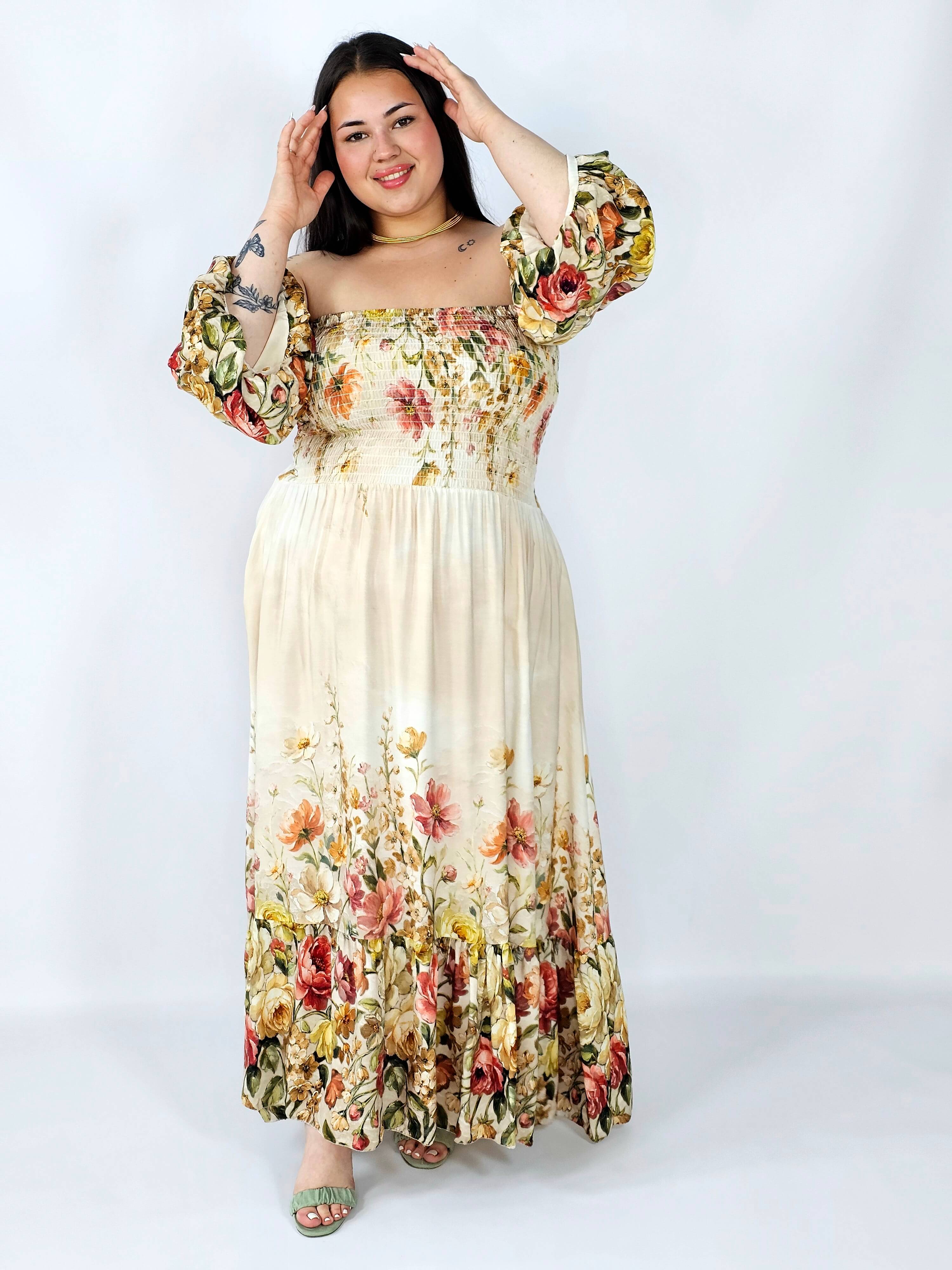 Sukienka plus size hiszpanka z marszczeniem i odkrytymi ramionami Stylowa XL