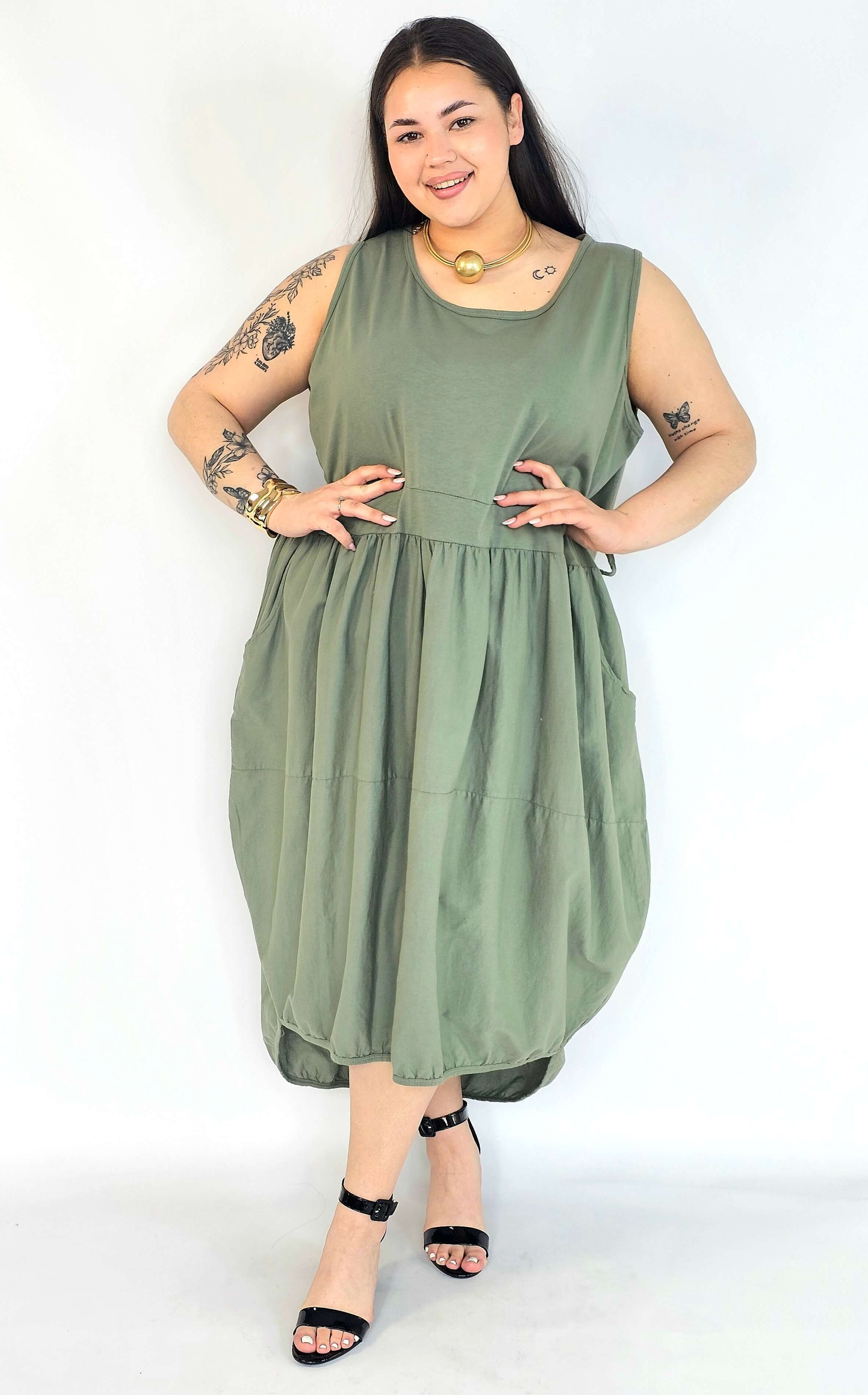 Sukienka plus size khaki oversize z kieszeniami – sukienka XXL damska Stylowa XL