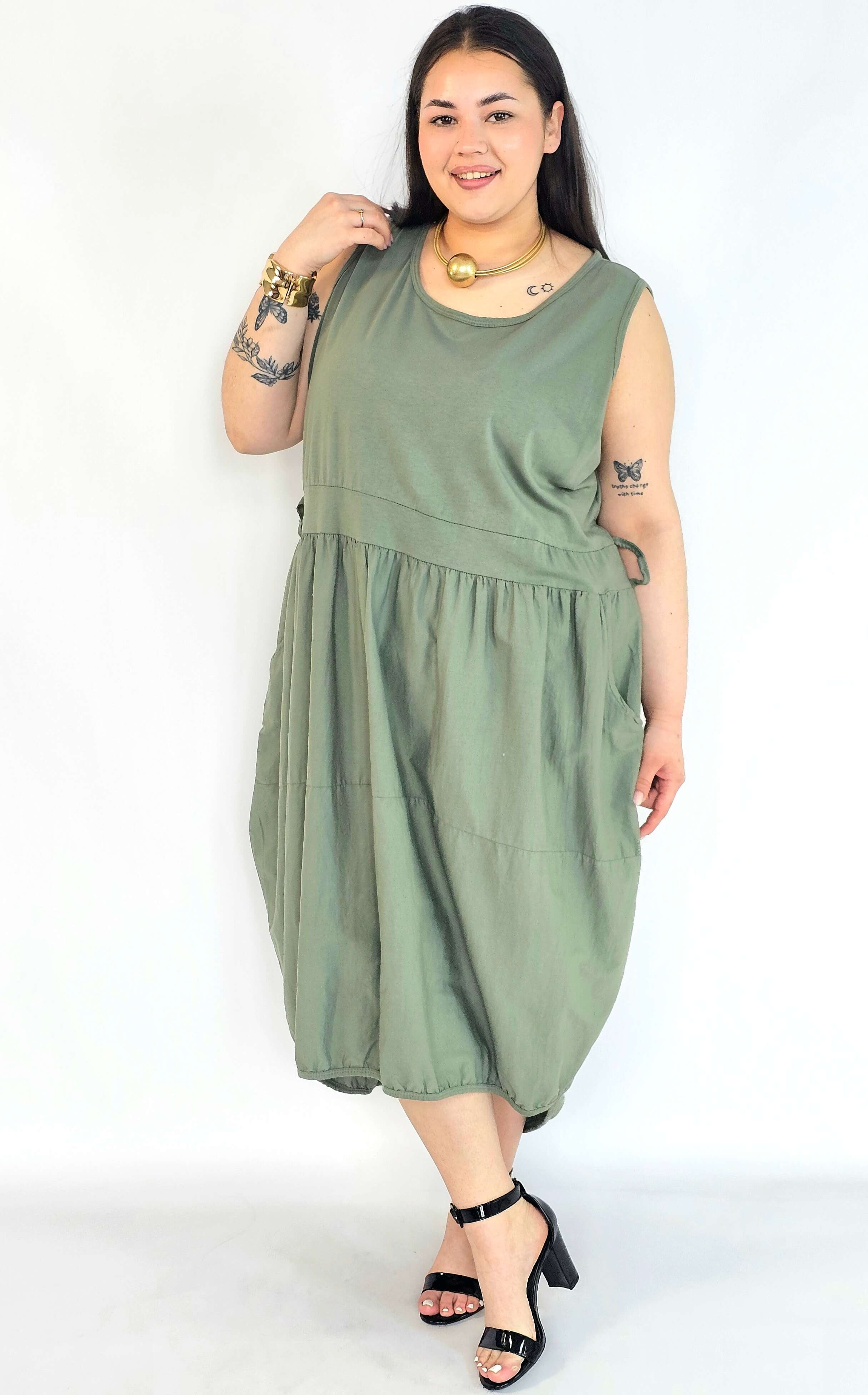 Sukienka plus size khaki oversize z kieszeniami – sukienka XXL damska Stylowa XL
