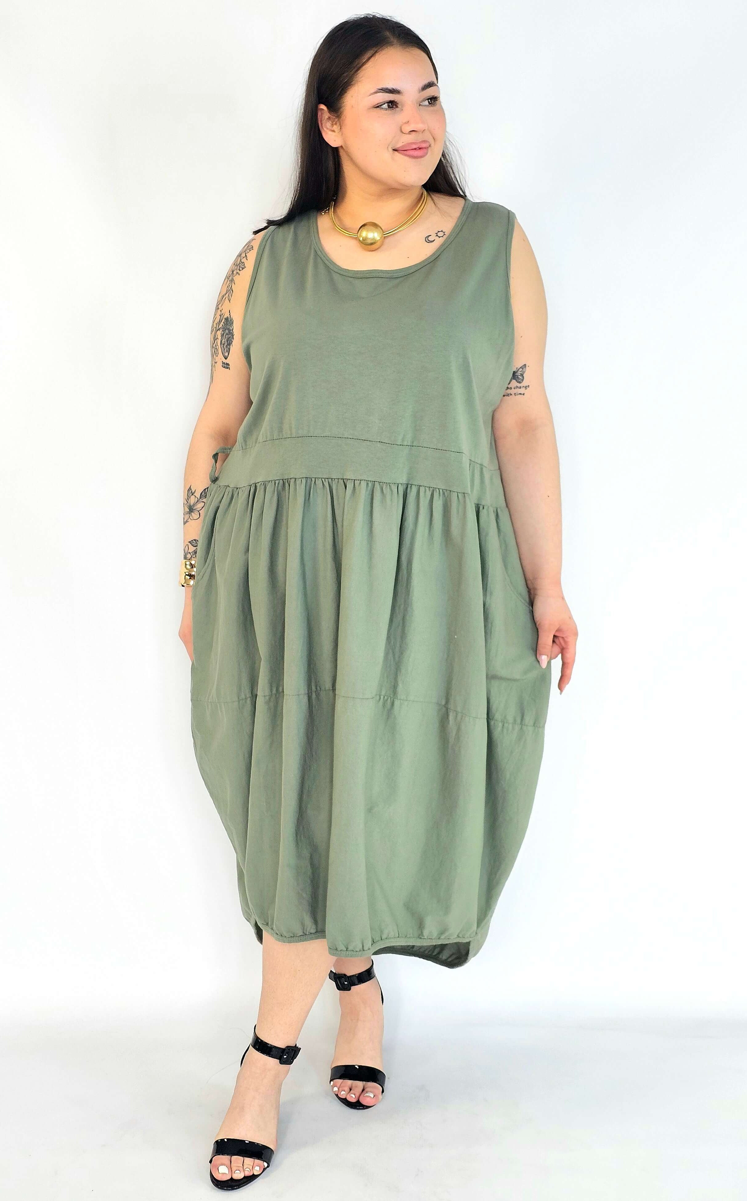 Sukienka plus size khaki oversize z kieszeniami – sukienka XXL damska Stylowa XL