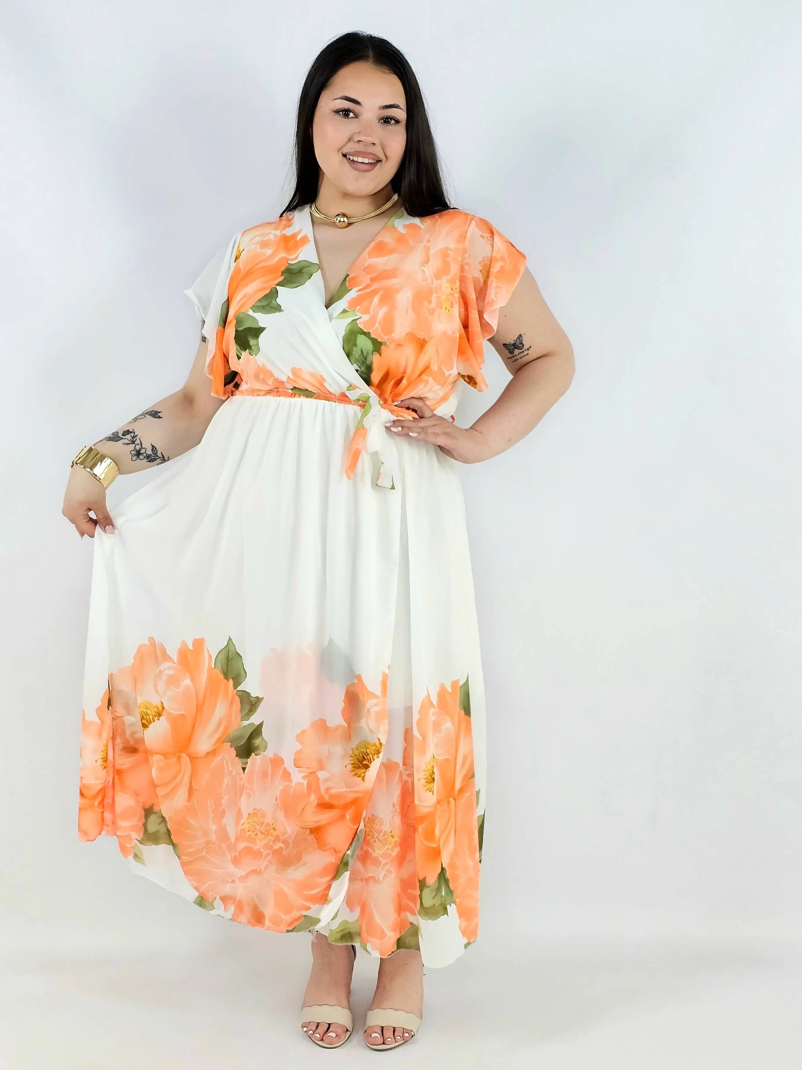 Sukienka plus size kopertowa XXL – elegancka i zwiewna propozycja na komunię i wesele Stylowa XL