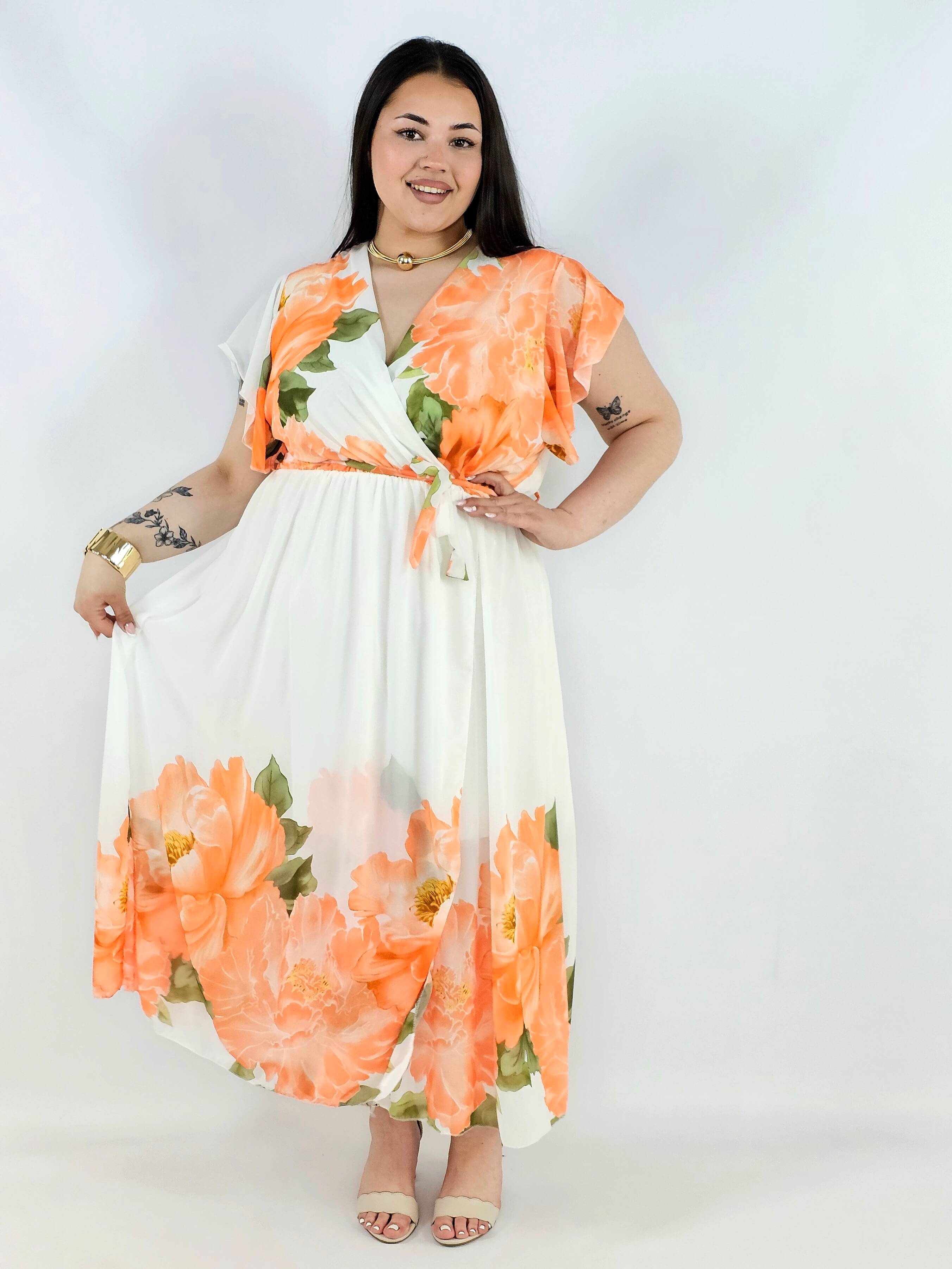 Sukienka plus size kopertowa XXL – elegancka i zwiewna propozycja na komunię i wesele Stylowa XL