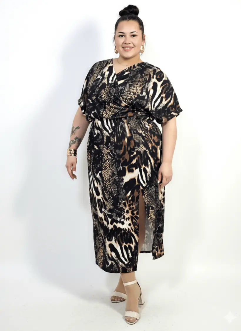 Sukienka plus size kopertowa midi z rozcięciem Stylowa XL