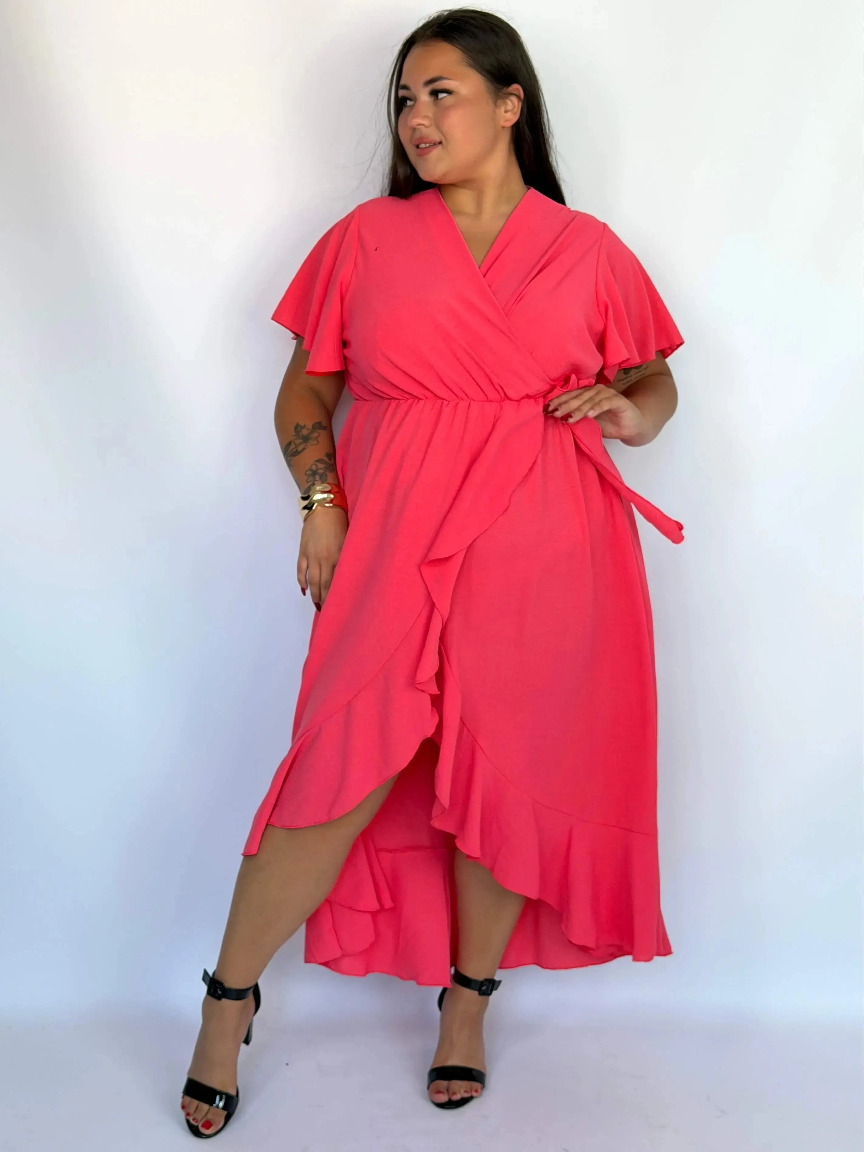 Sukienka plus size kopertowa z falbaną – elegancka sukienka damska XXL Stylowa XL