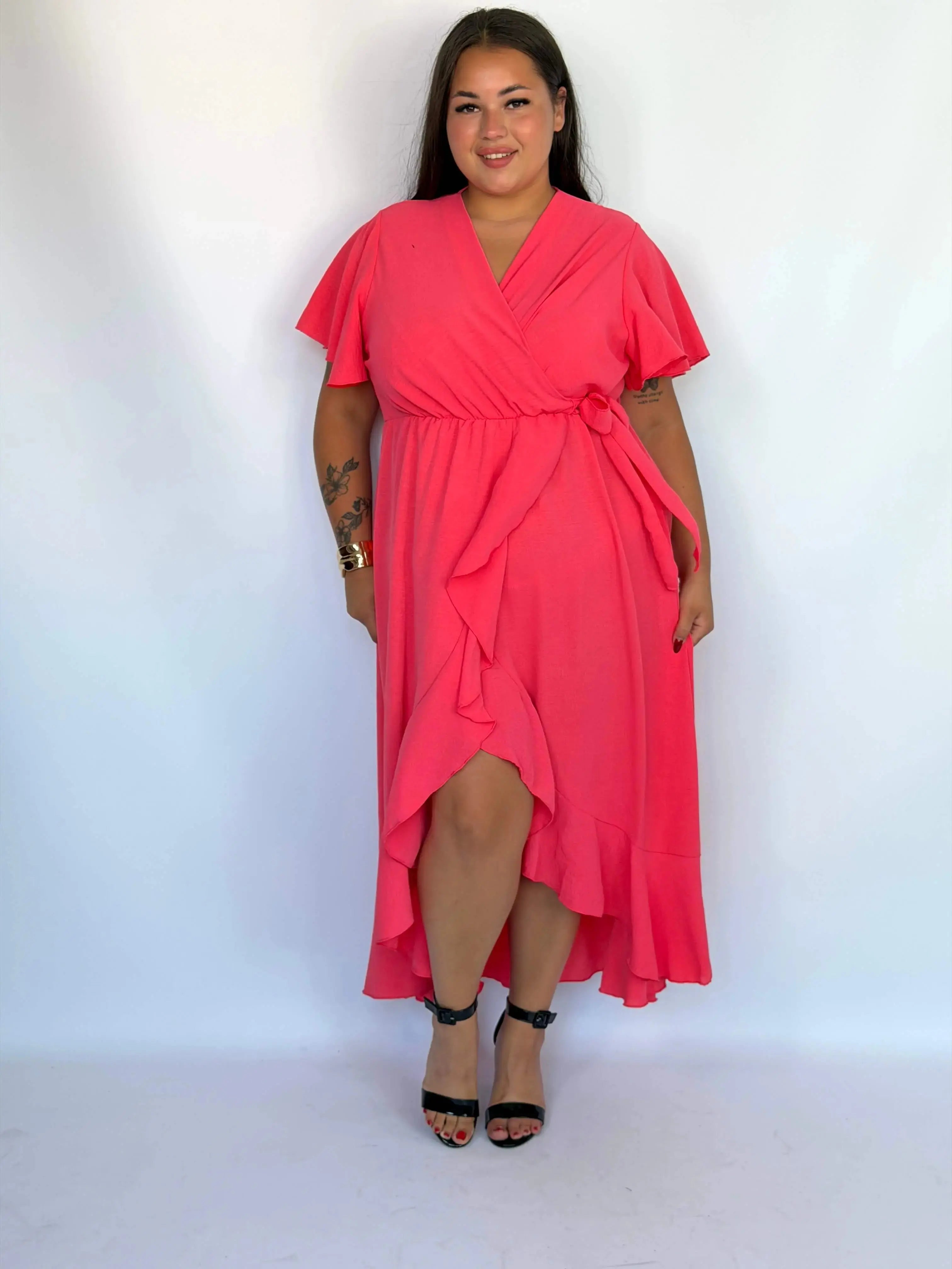 Sukienka plus size kopertowa z falbaną – elegancka sukienka damska XXL Stylowa XL