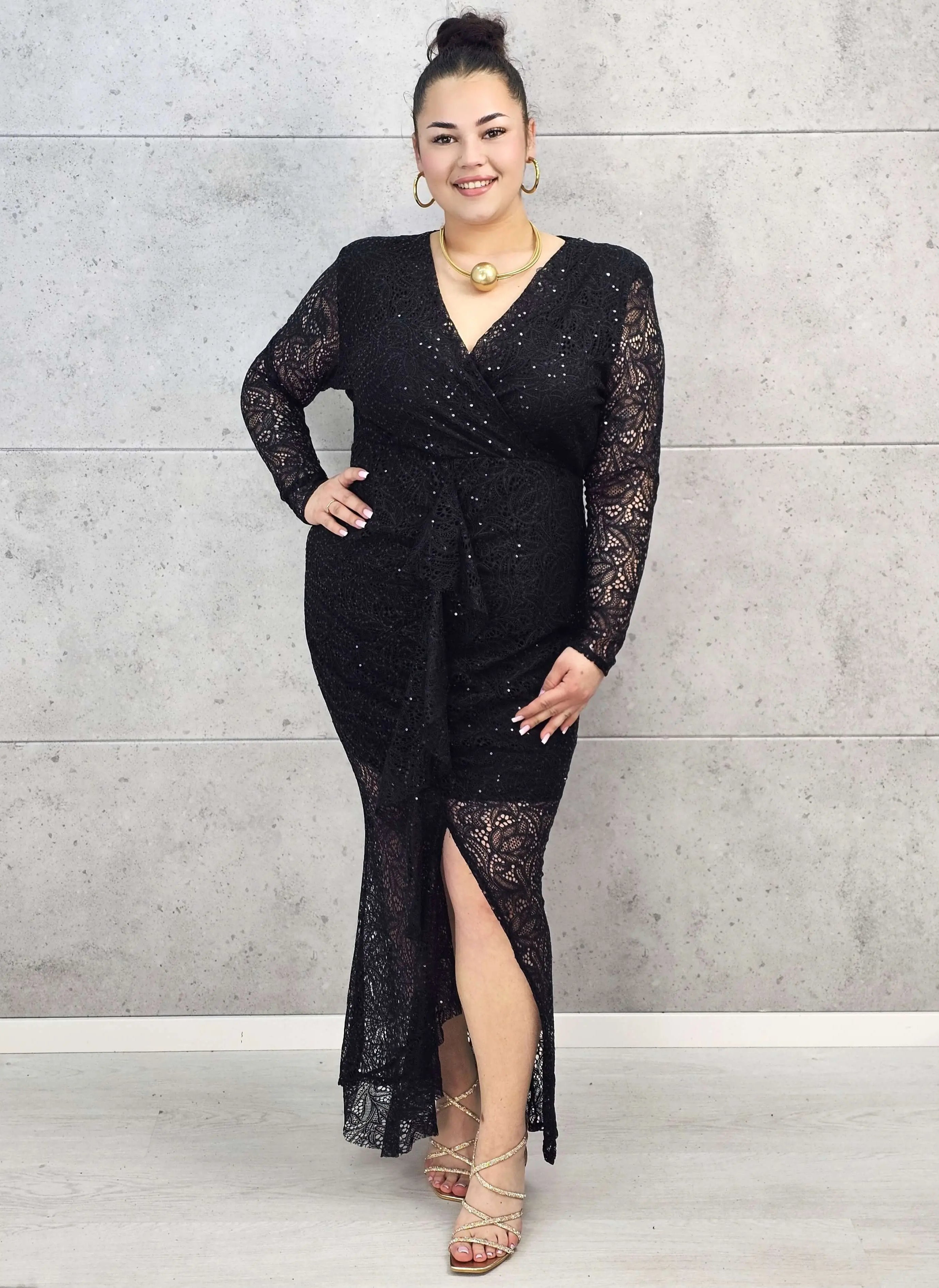 Sukienka plus size koronkowa maxi z połyskiem – elegancja na wyjątkowe okazje Stylowa XL