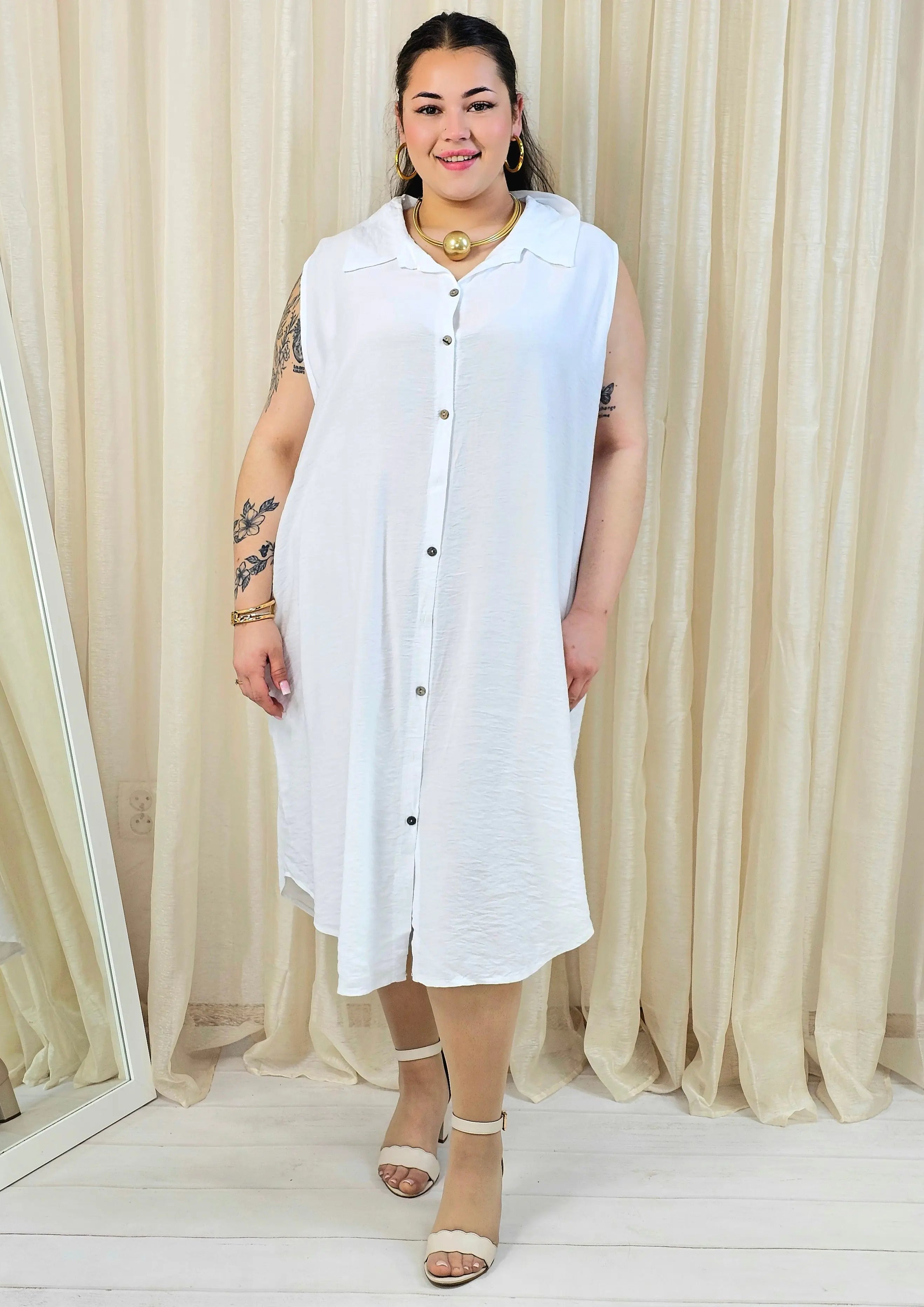 Sukienka plus size koszulowa bez rękawów – letnia moda plus size Stylowa XL